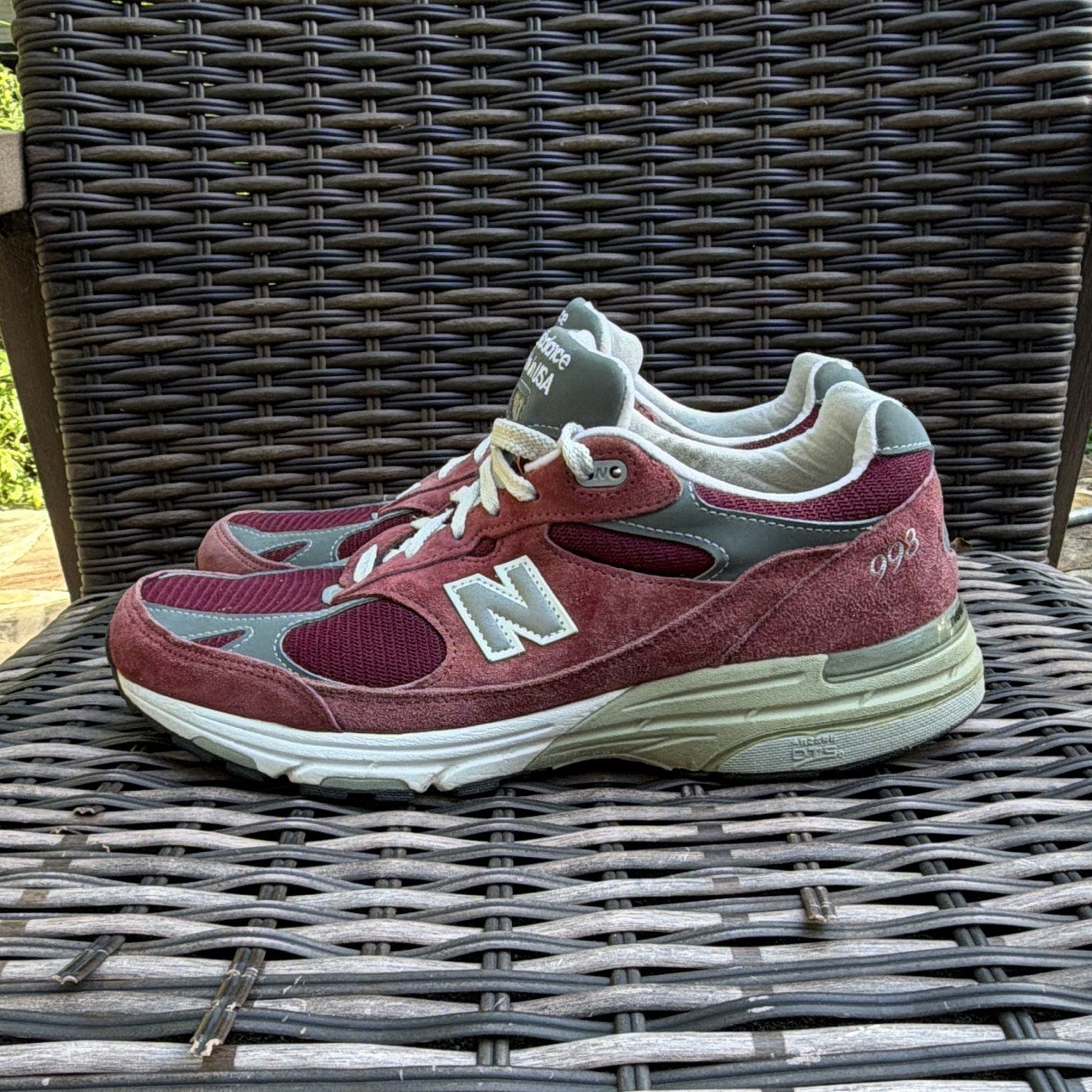 New Balance 993 Made in USA Burgundy/Gray/White Suede Low Top Sneakers