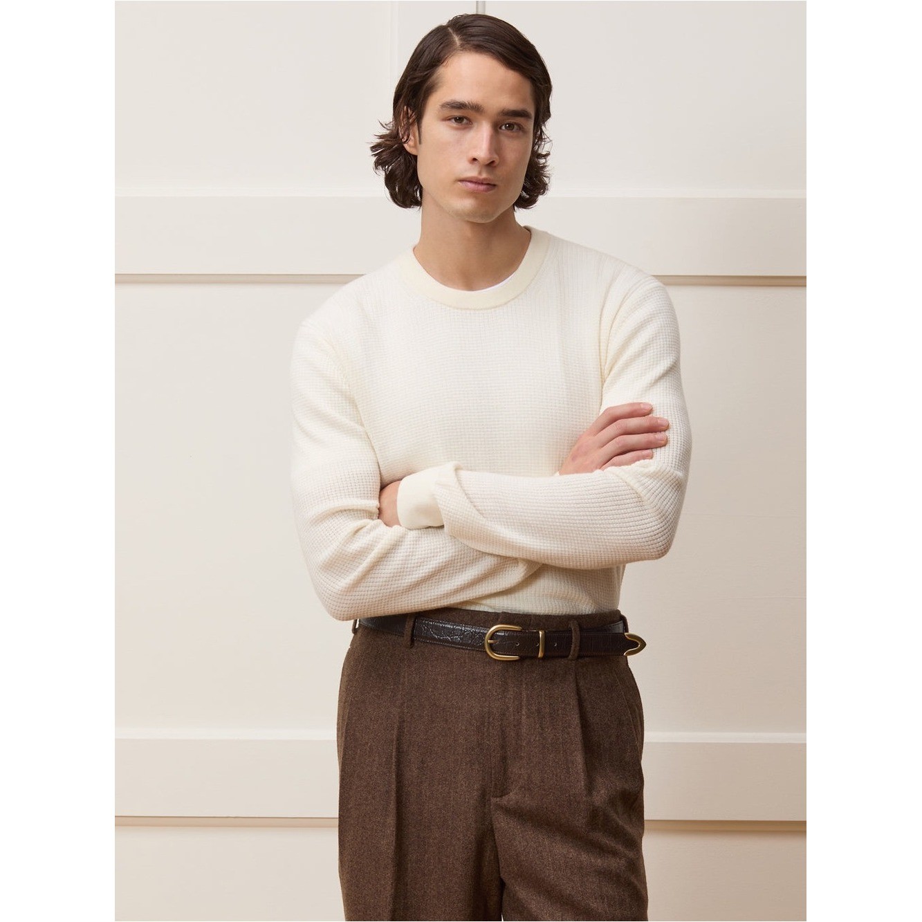 Todd Snyder 100% Merino Wool Cream Thermal Crewneck Sweater