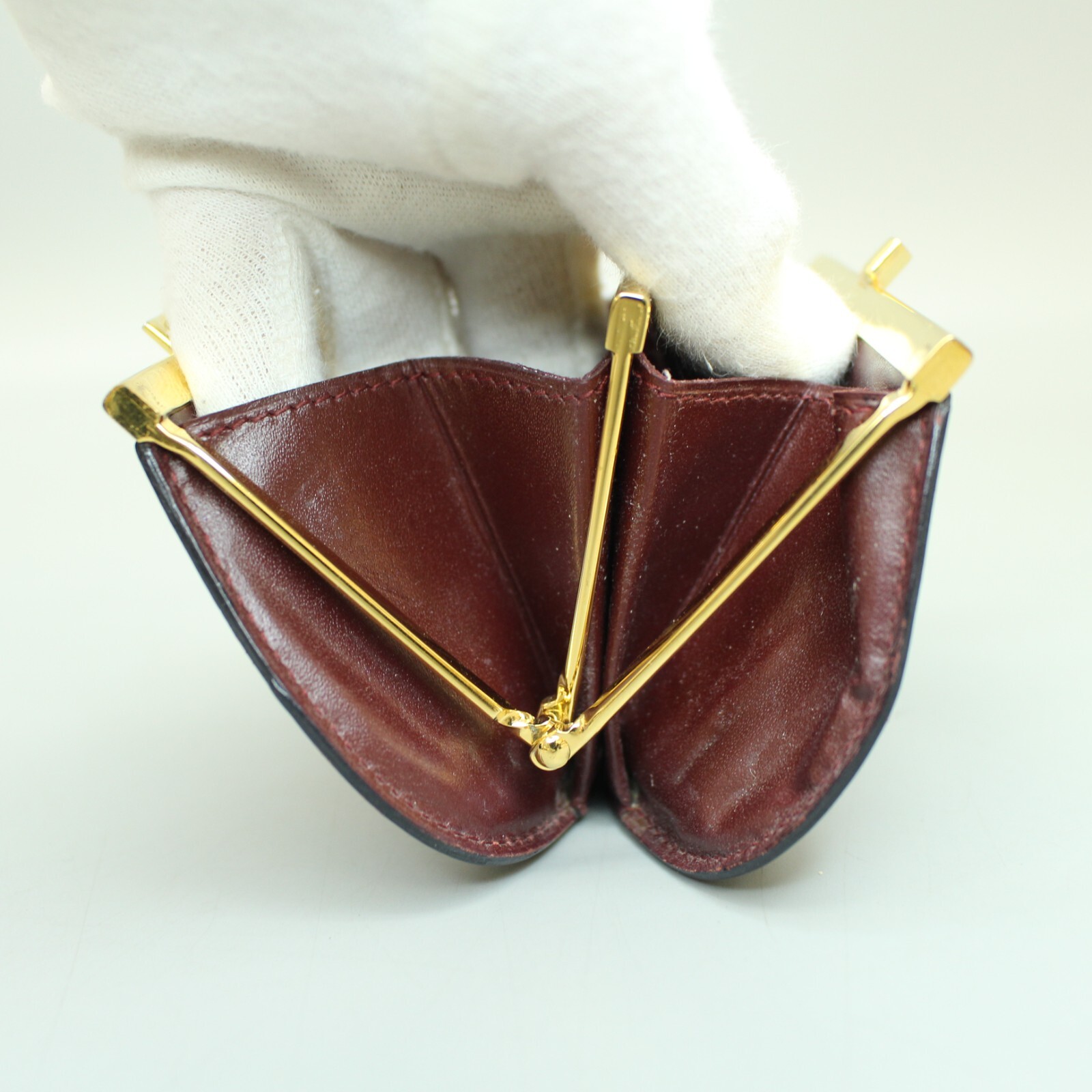 Cartier Vintage Coin Case Gama-guchi Leather Bordeaux Burgundy Coin Case 114
