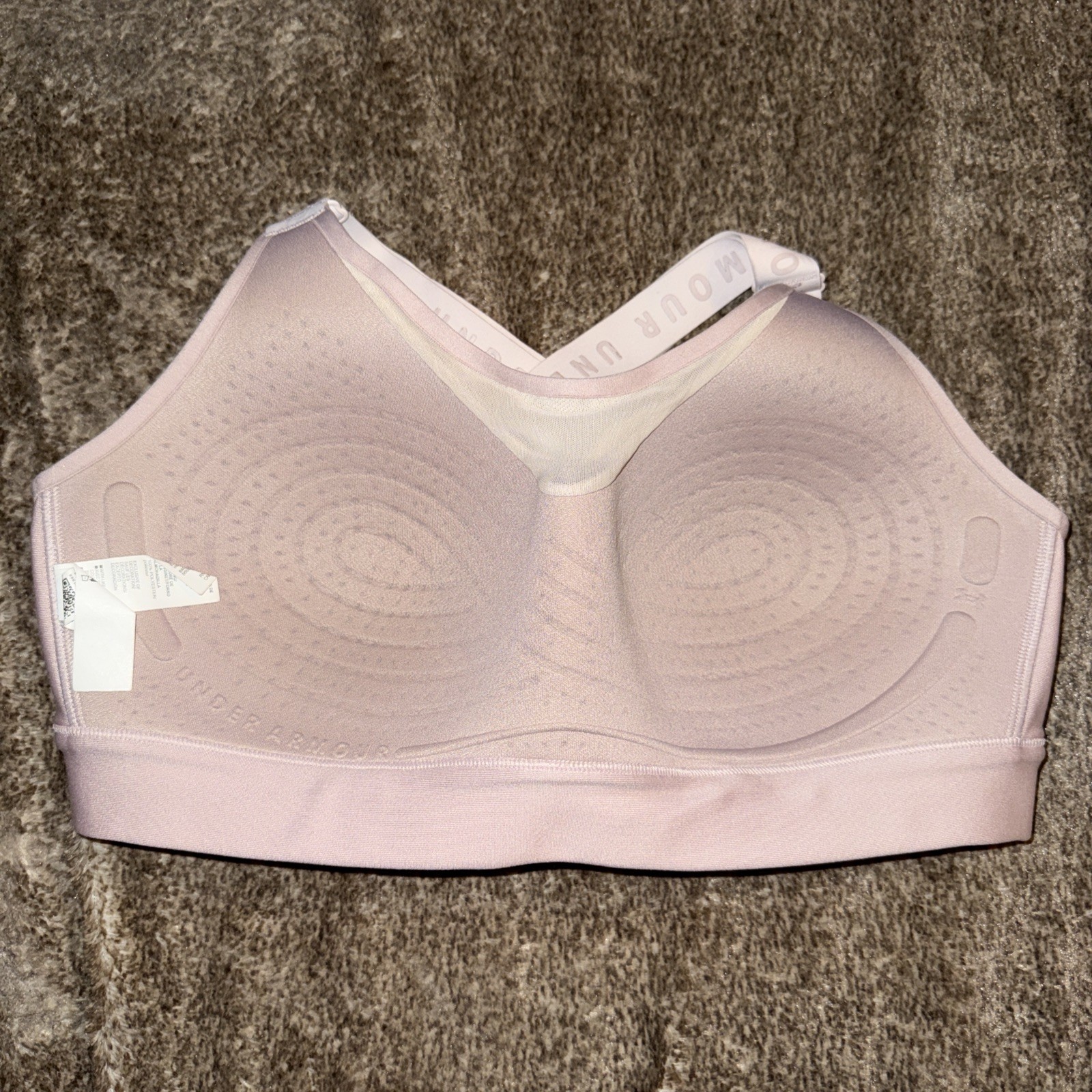 Pre Owned Under Armour Nude Beige Crossback Fitted Sports Bra Logo Large L