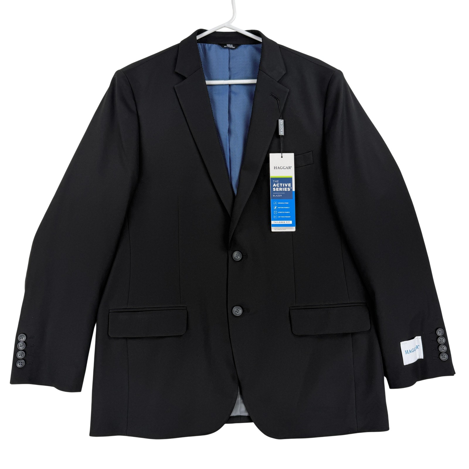 Haggar Blazer Mens 42R Black Active Series Tailored Fit 2 Button Jacket Coat NWT