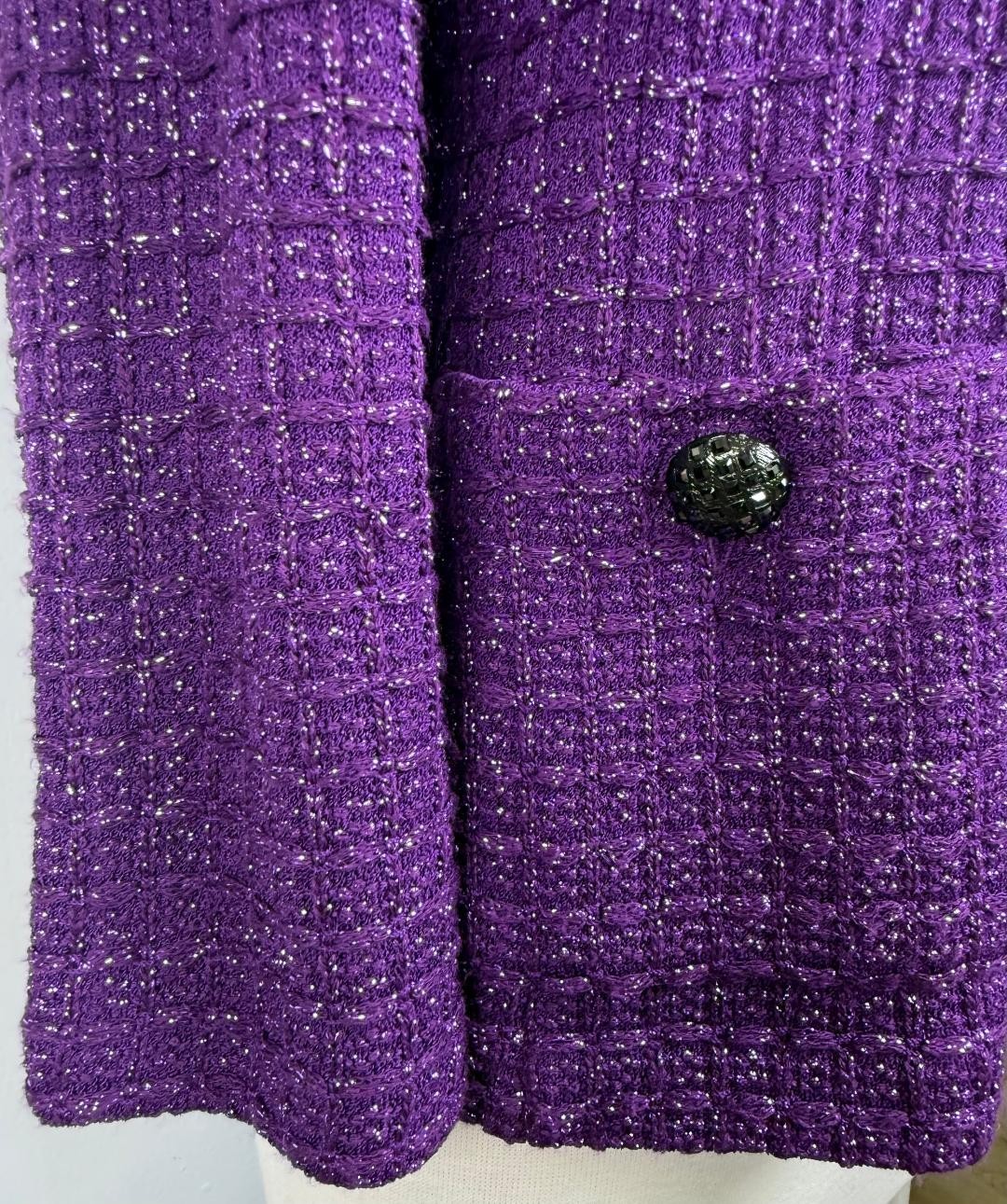 ST.JOHN EVENING KNIT ZIP JACKET PURPLE SHINY METALLIC POCKETS NWOT SIZE 8