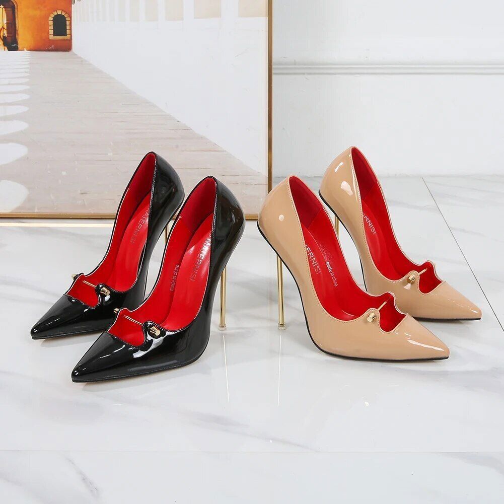 12cm Women Shallow Mouth High Heeled Metal Heel Stilettos Party Shoes Club Pumps