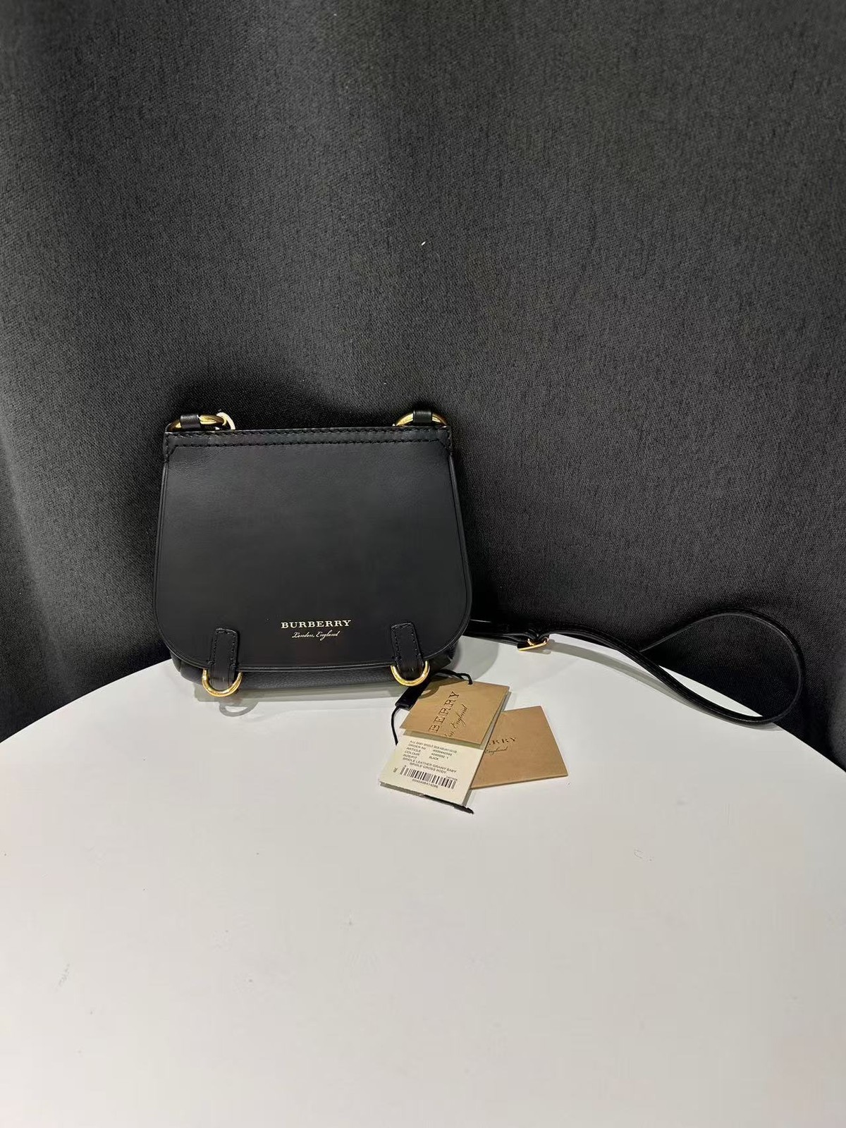Authentic Burberry Black Calf Leather Saddle Crossbody Bag UK
