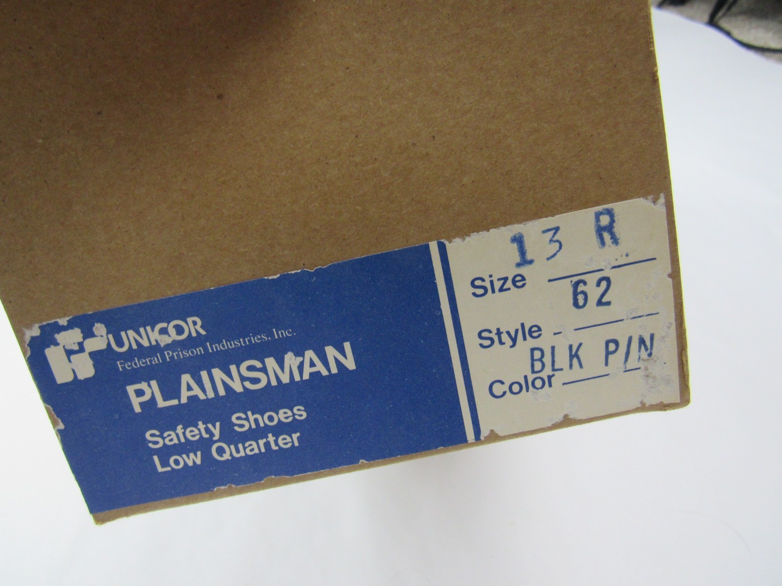 Vtg NOS 1970s Unicor Black Prison Issue Leather Derby Shoes Size 13 R Plainsman
