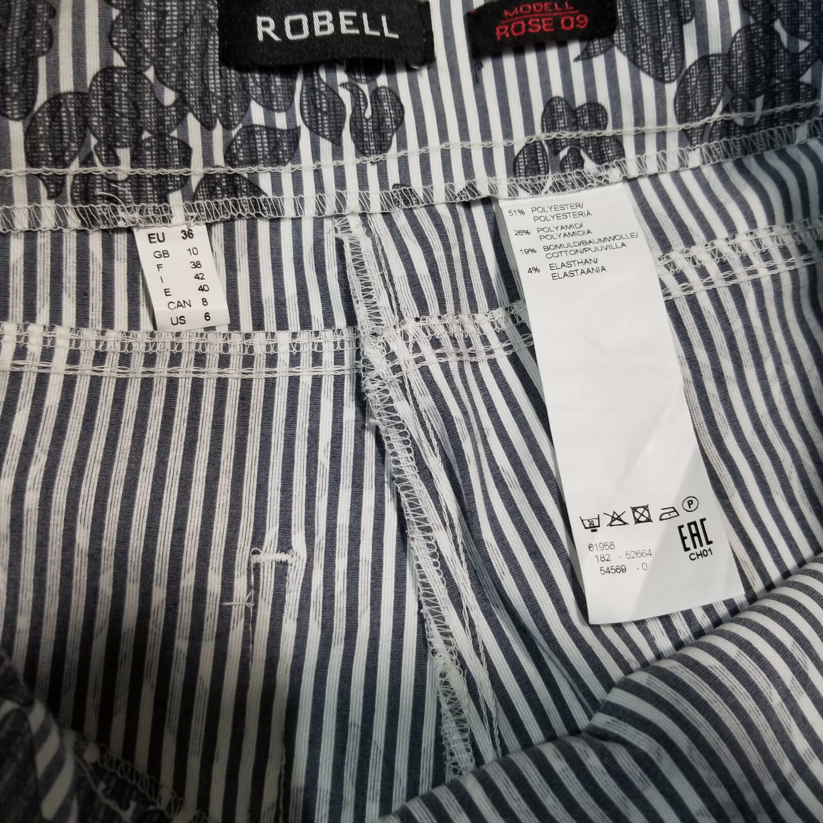 Robell Model Rose 09 Pull-on Pants Cotton Stretch Floral Trouser Sz 6 GRAY