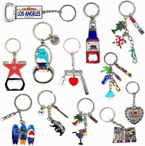 12 Pcs Los Angeles Keychain LA California Metal Keychains, 4 Bottle Openers Gift