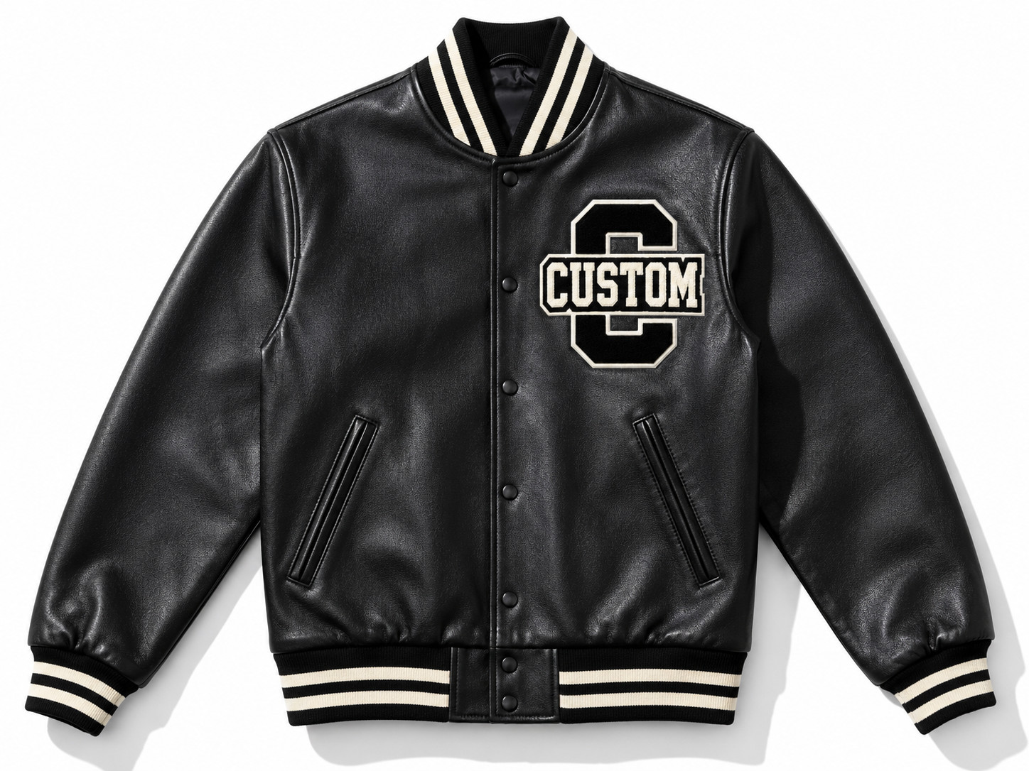 Men’s Black Varsity Jacket Letterman Bomber Coat Custom VELOCITY XS-5XL