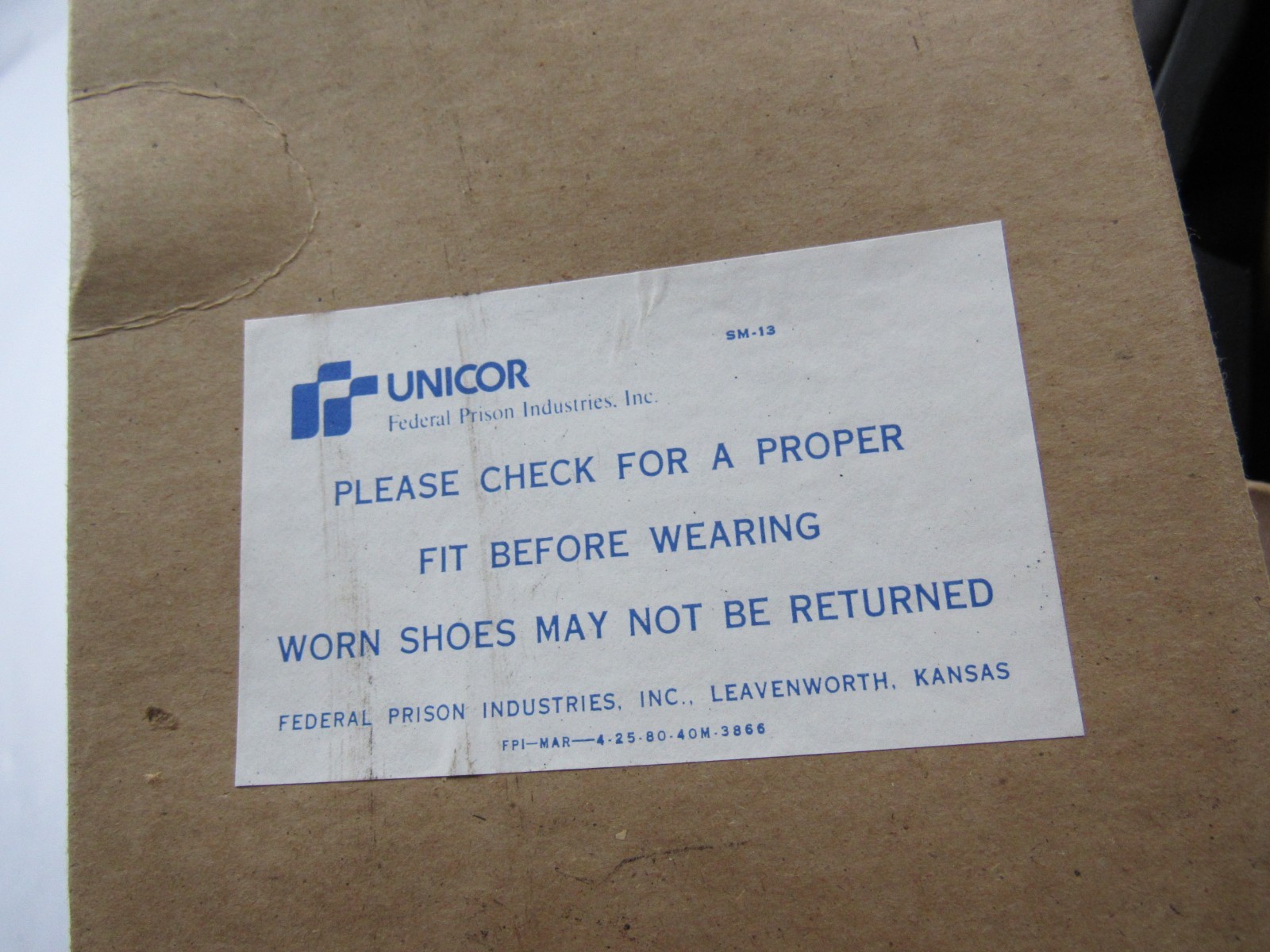 Vtg NOS 1970s Unicor Black Prison Issue Leather Derby Shoes Size 13 R Plainsman