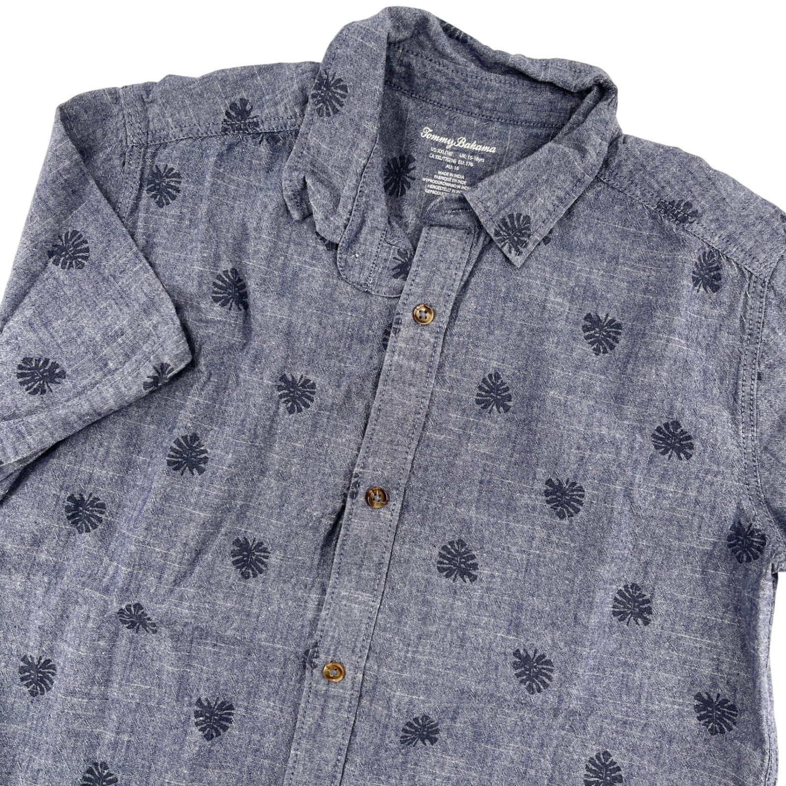 Tommy Bahama Button Up Shirt Leaf Print Short Sleeve Kids XXL