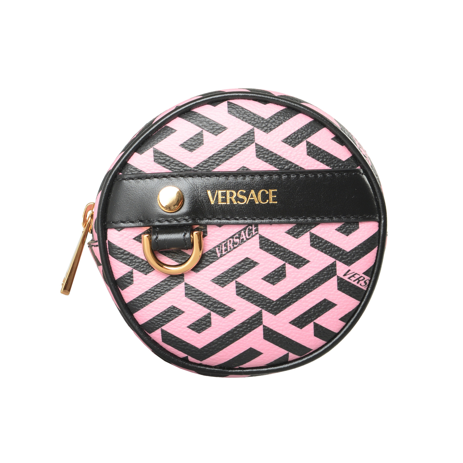 Versace Unisex “La Greca” Coated Canvas & Leather Logo Print Coin Wallet Pouch