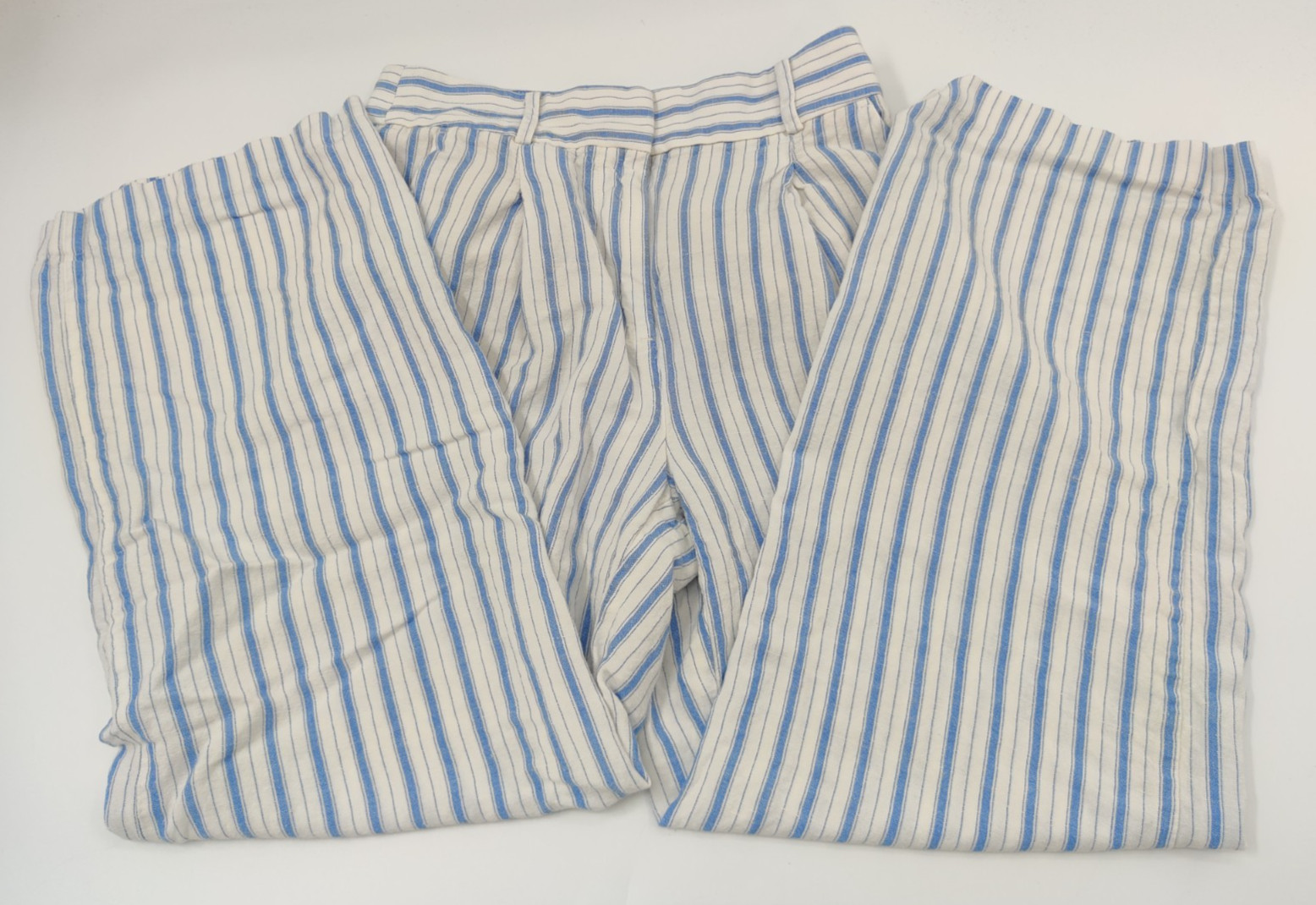 Ann Taylor LOFT Womens Petite 00 Pants Crop Capri Linen Blend Blue Stripe