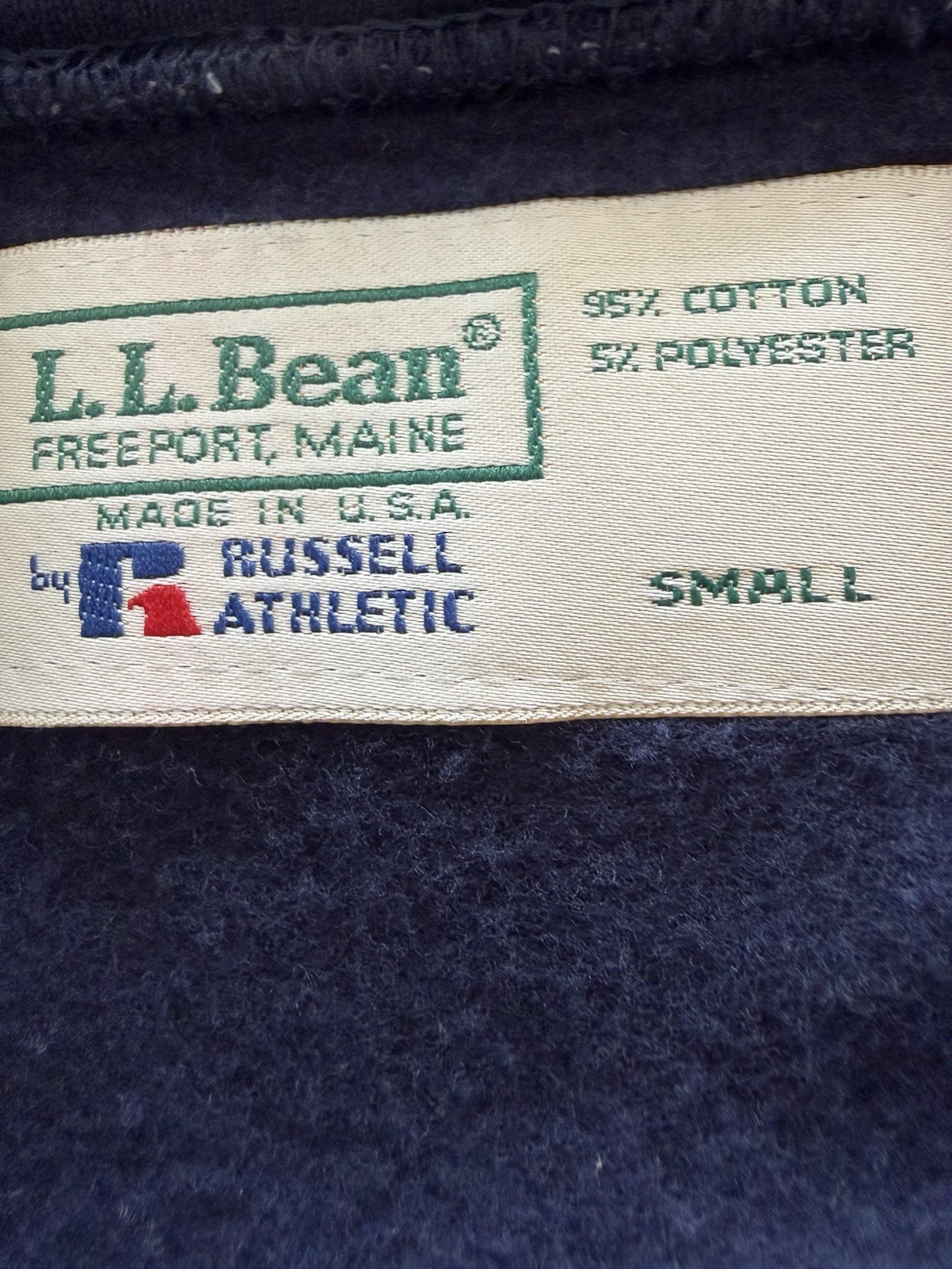 LL Bean Collab Russell Athletic Vintage USA 1/4 Zip Mens Small Blue Long Sleeve