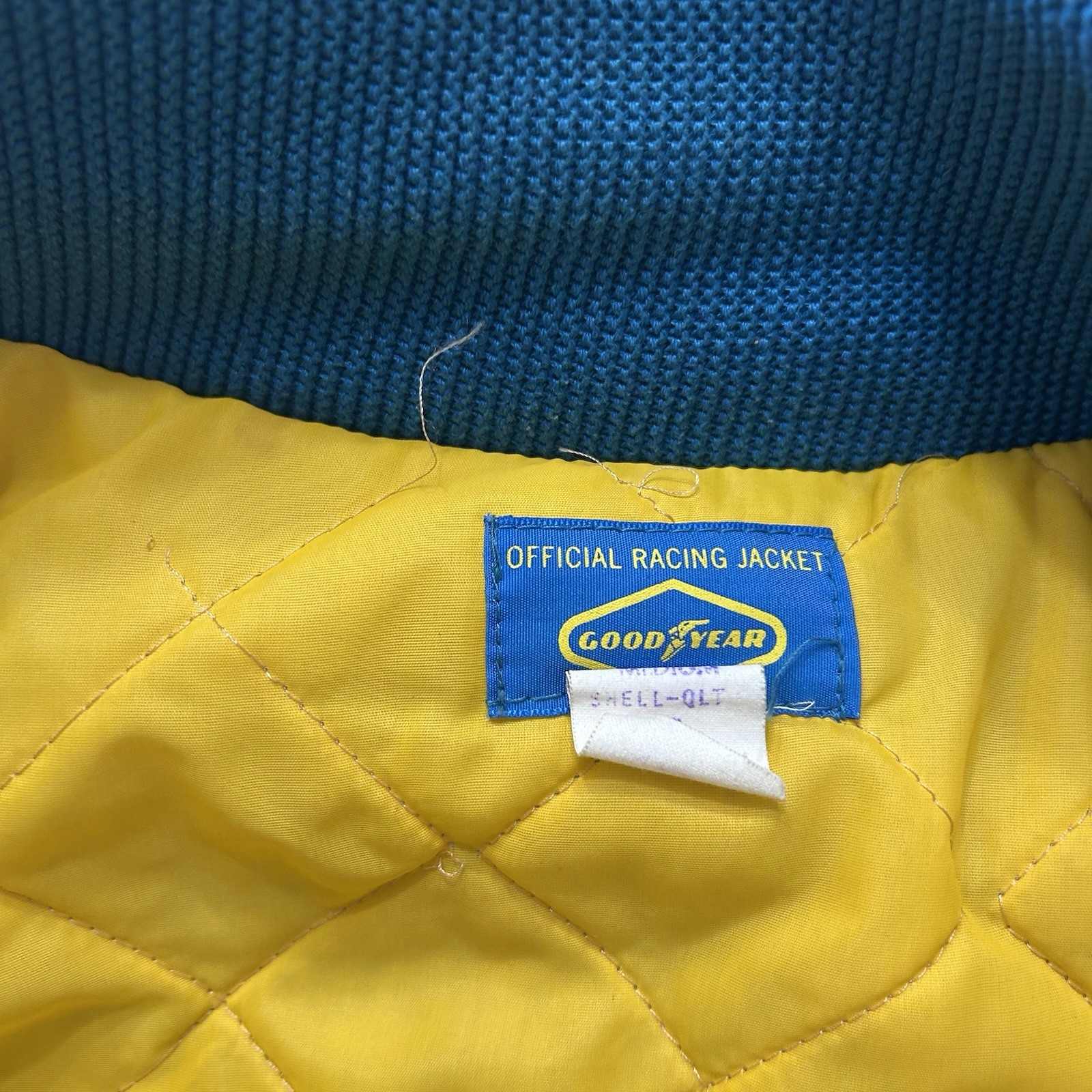 VTG 70s Good Year Tires Racing Jacket Size M USA Made Blue Nylon Quilt Lined