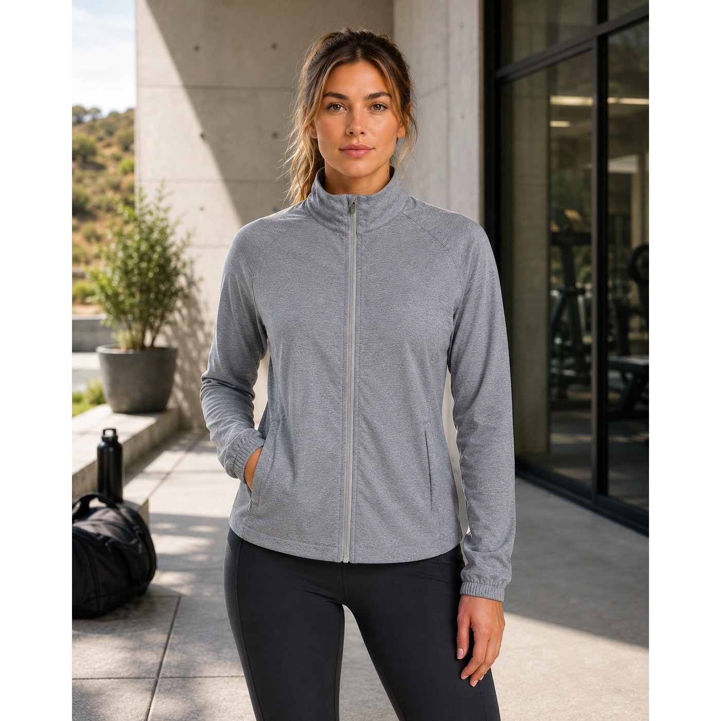 Lady Hagen Heather Grey Full Zip Pockets Athletic Jacket Gorpcore Golfcore XS