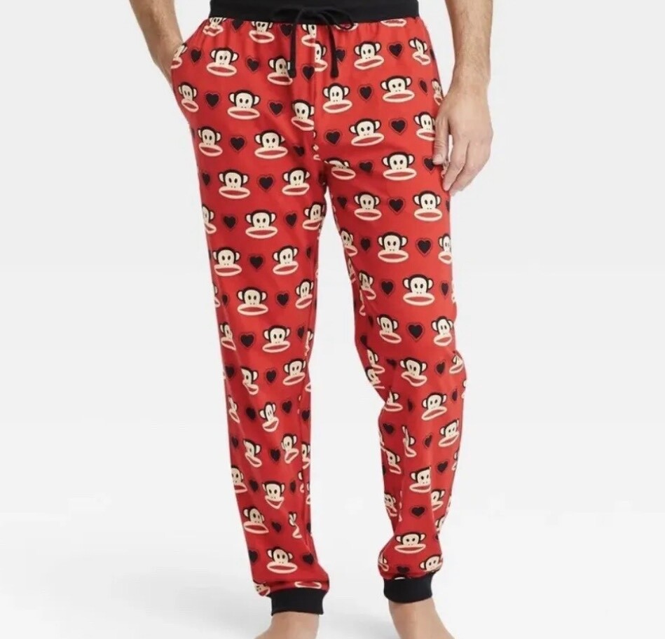 Paul Frank Men’s Red Hearts Monkey Comfy Jogger Lounge Pajama Pants S,M,L,XL,XXL