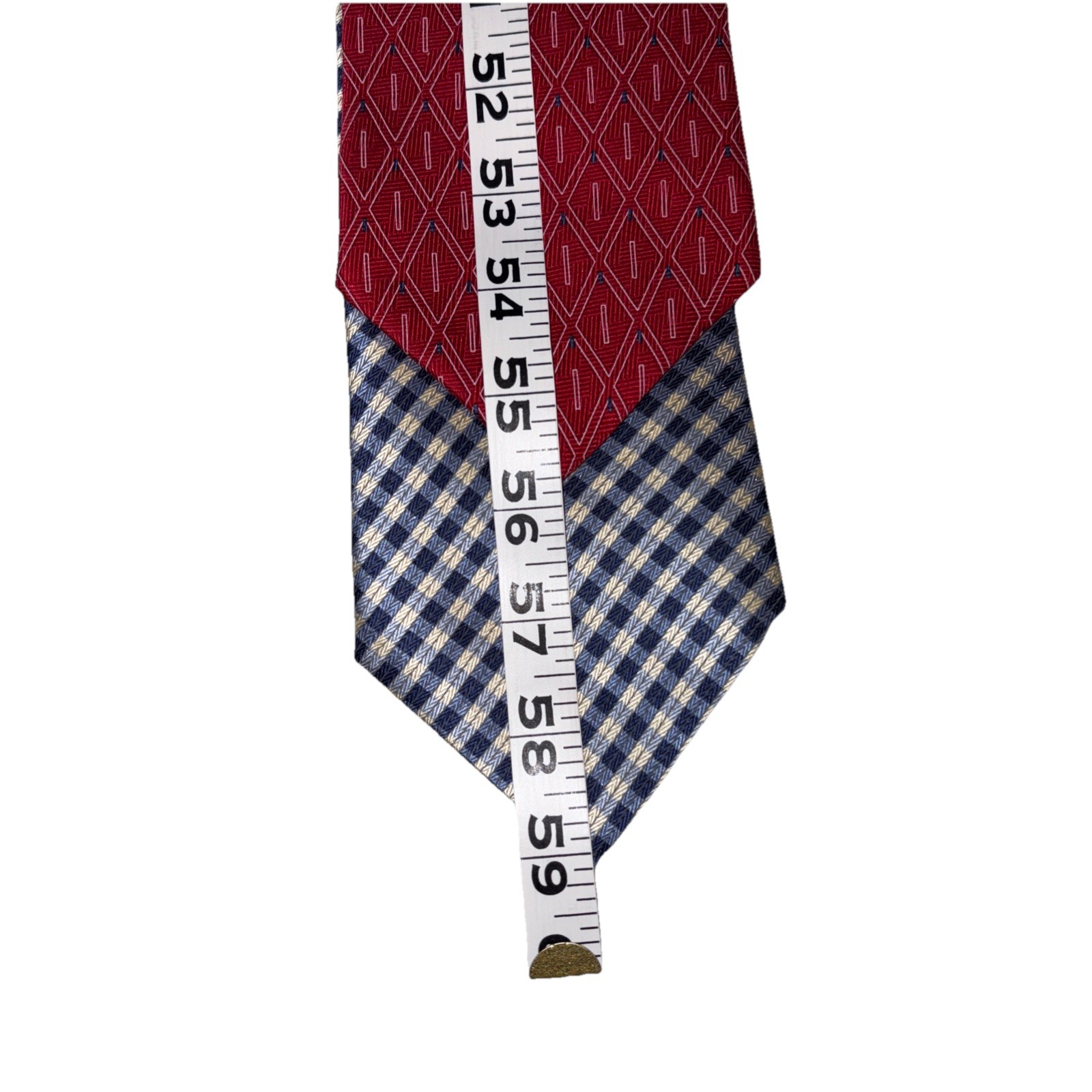 Arrow Mens Silk Ties Navy/yellow Striped Check & Red/white Geo Diamond Lot Of 2