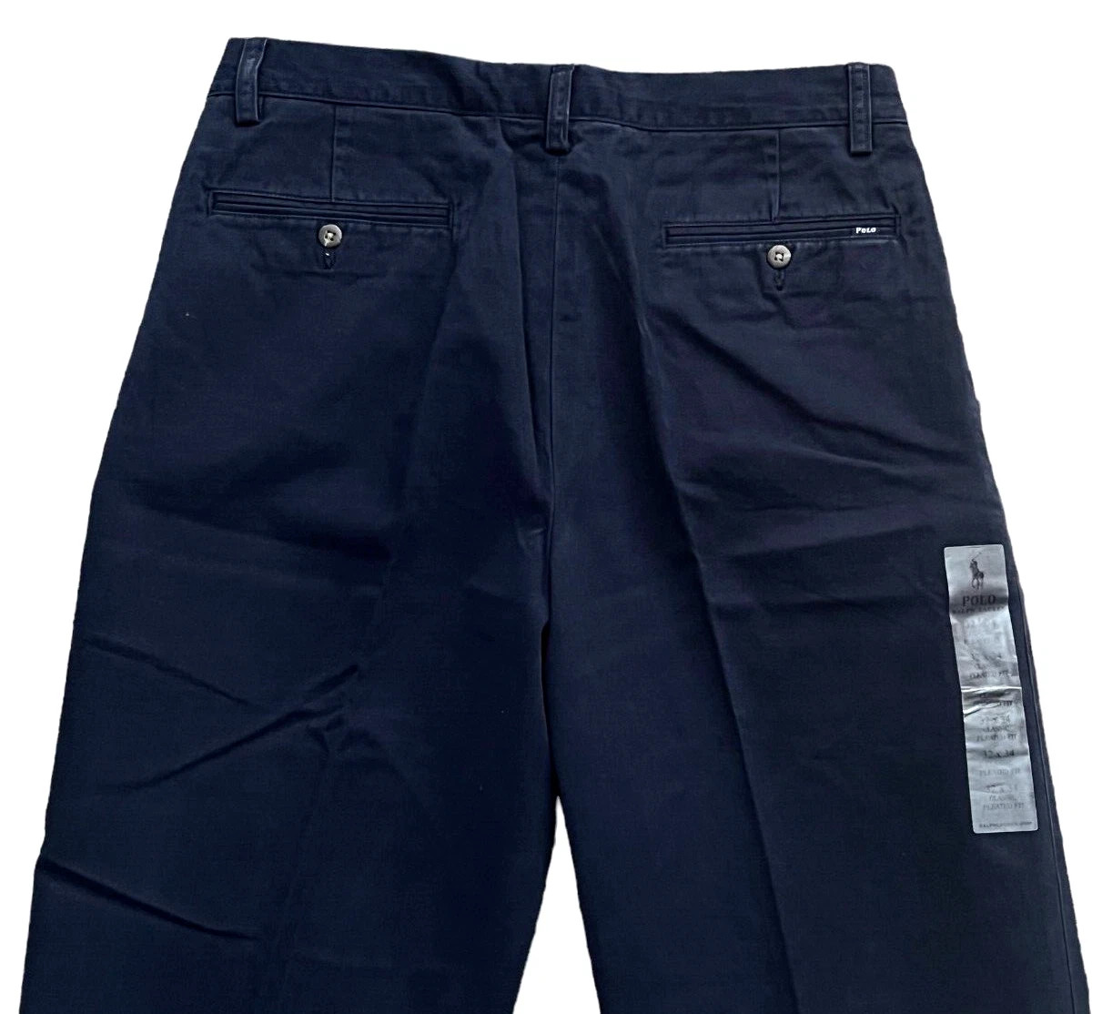 Men Polo Ralph Lauren Logo Chino Classic Fit Pleated Golf Work Pants Navy 32 34