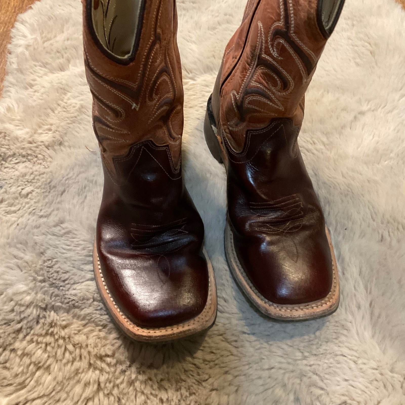Old West Cowboy Boots Size 3 BSC1859 Square Toe Brown Rust Top