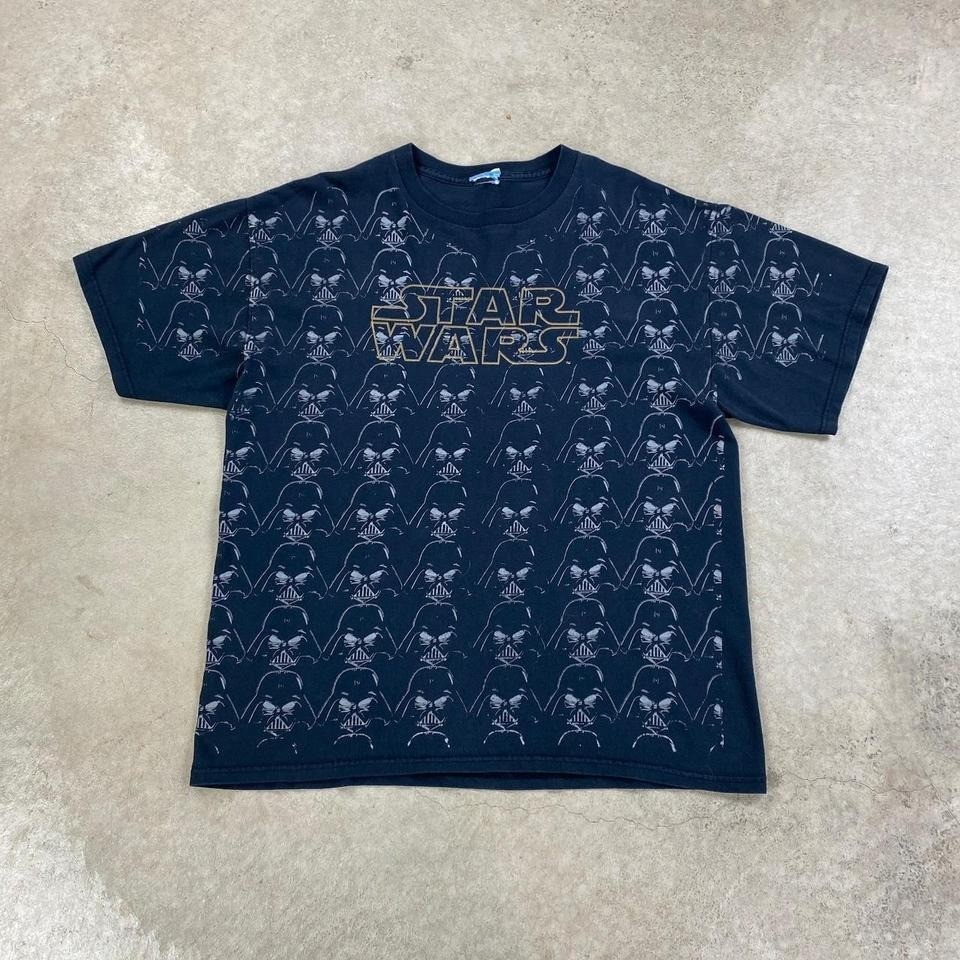 Vintage 90s Star Wars Shirt Size Large Back All Over Print Darth Vader Mask