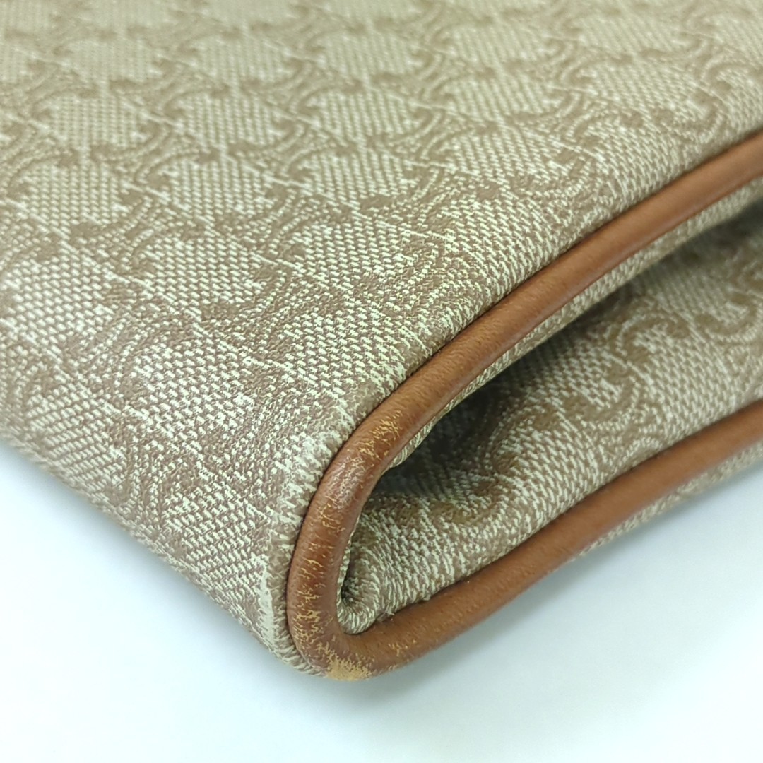 Authentic CELINE Macadam Clutch Bag PVC Leather Brown Vintage Macadam Handbag