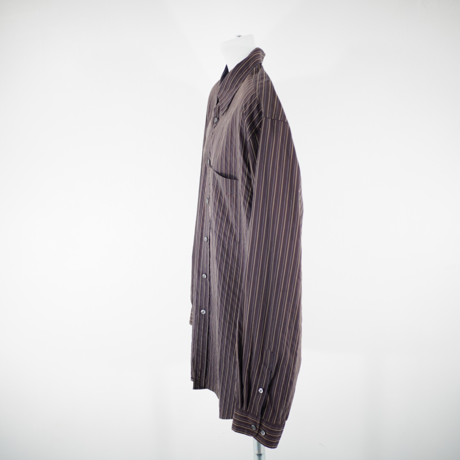 Joseph Abboud Purple Tan Striped Cotton Nylon XL Pocket Collared Dress Shirt