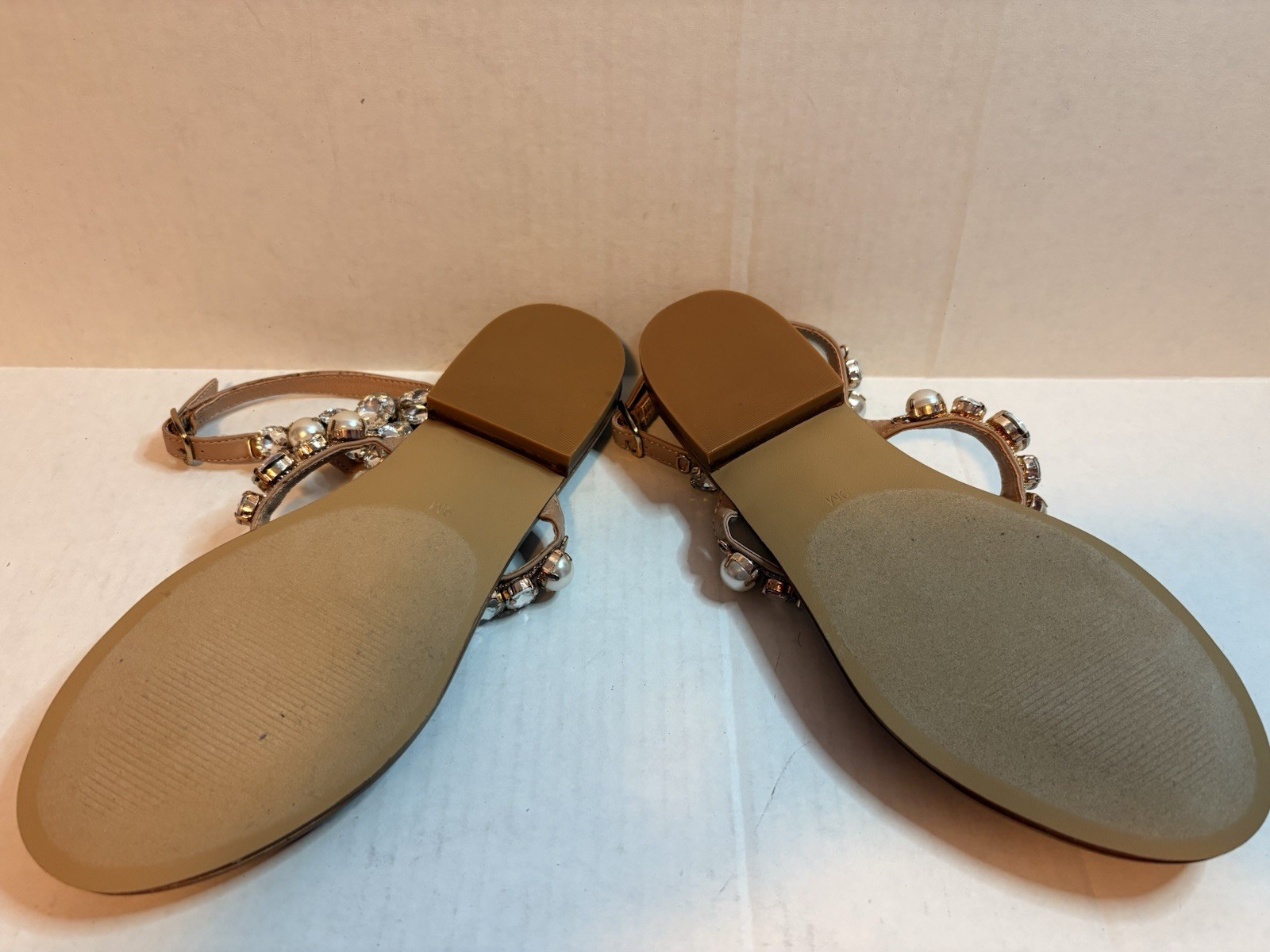 Steve Madden Chantel Embellished Thong Sandals Tan Womens Size 9M