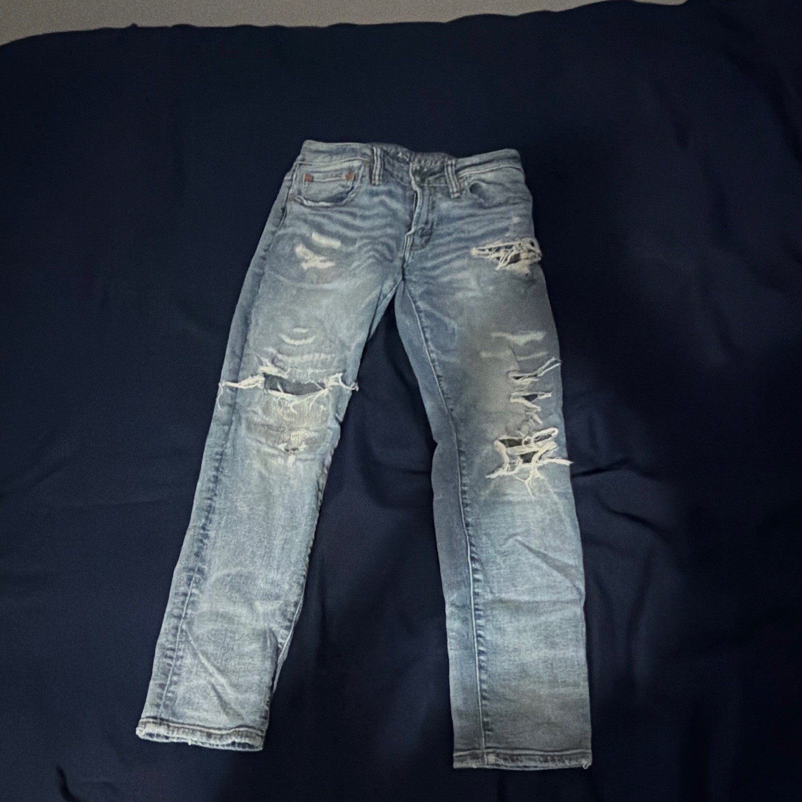 American Eagle Airflex+ Men’s Skinny Fit Light Wash Blue Distressed Denim Jeans
