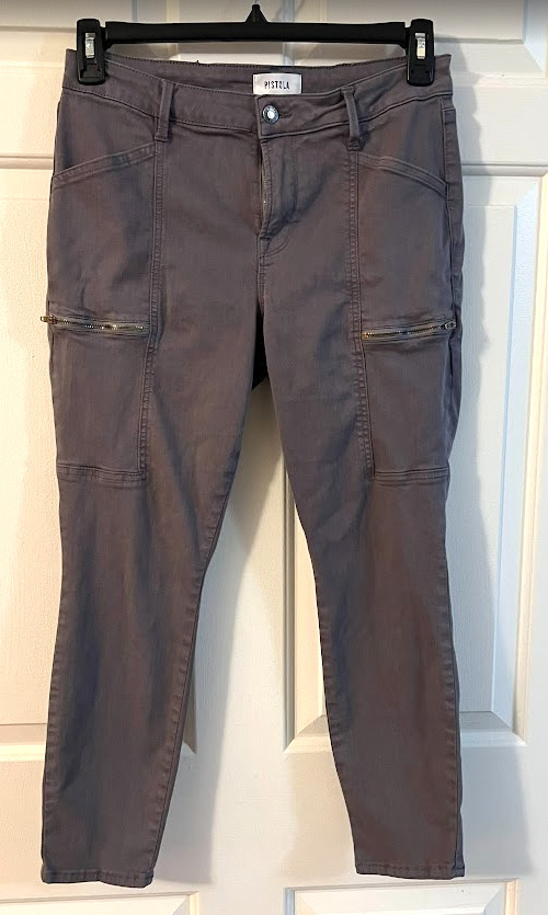 PISTOLA Hannah Cargo Skinny Pants Grey Size 29 Waist Utility Moto Zip Pockets