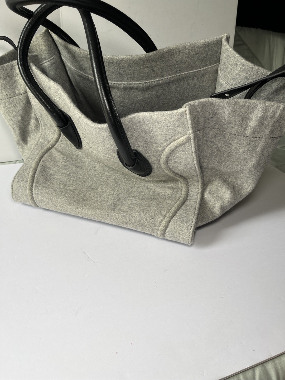 Céline Medium Phantom Luggage Tote Grey Felt Black Leather Trim