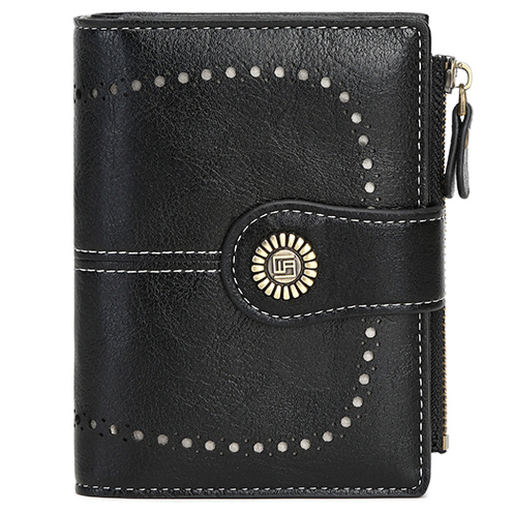 Women Bifold RFID Blocking Genuine Leather Wallet Hasp Card Holder Small Handbag