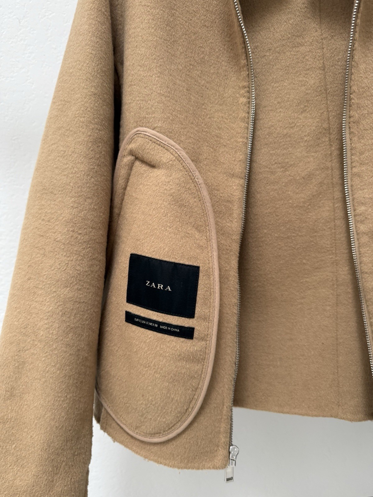 ZARA Men’s Camel Wool Full Zip Unlined Collared Jacket w/ Pockets Size Small