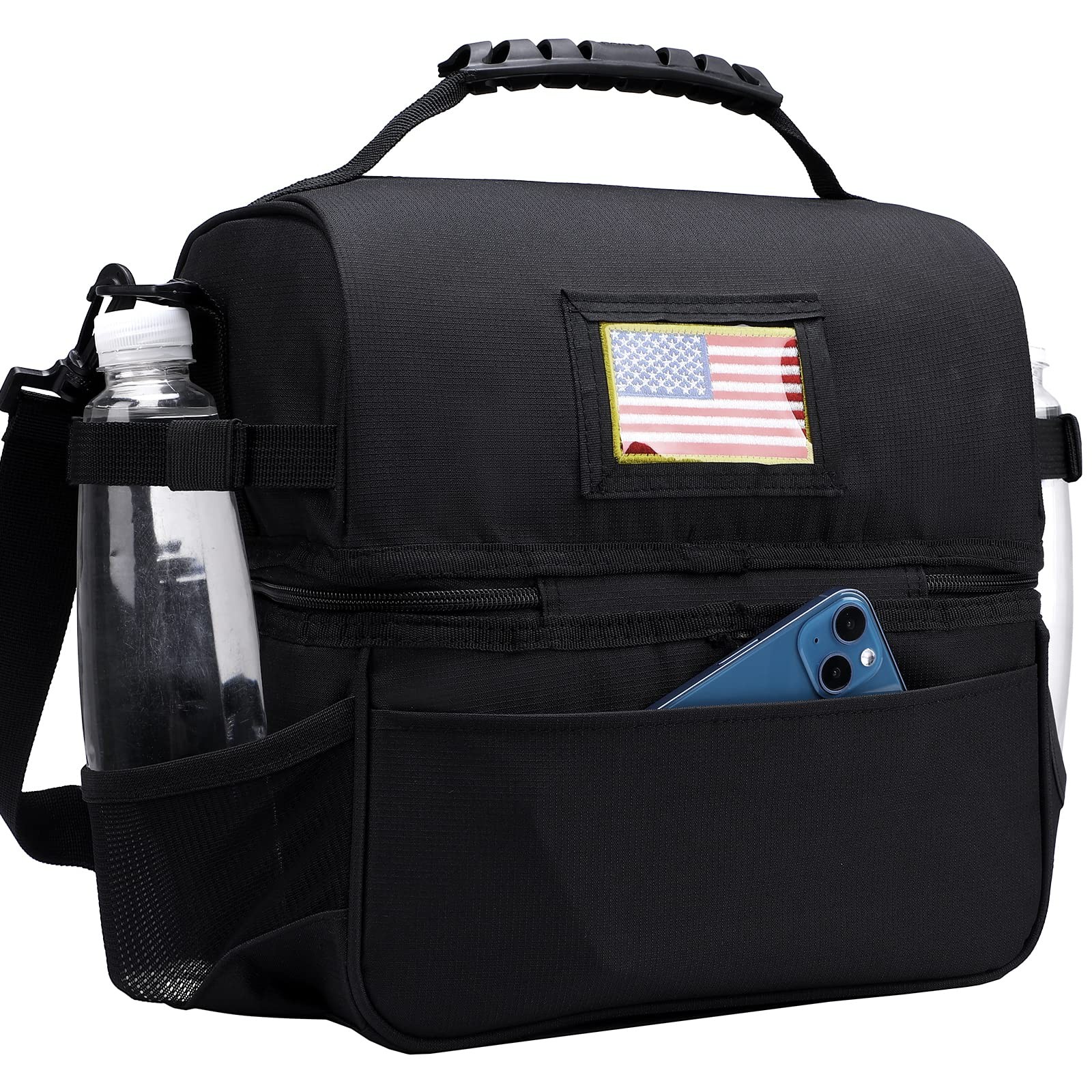 MIER Dual Compartment Lunch Bag Tote with 10.5 x 7.75 x inches, Black