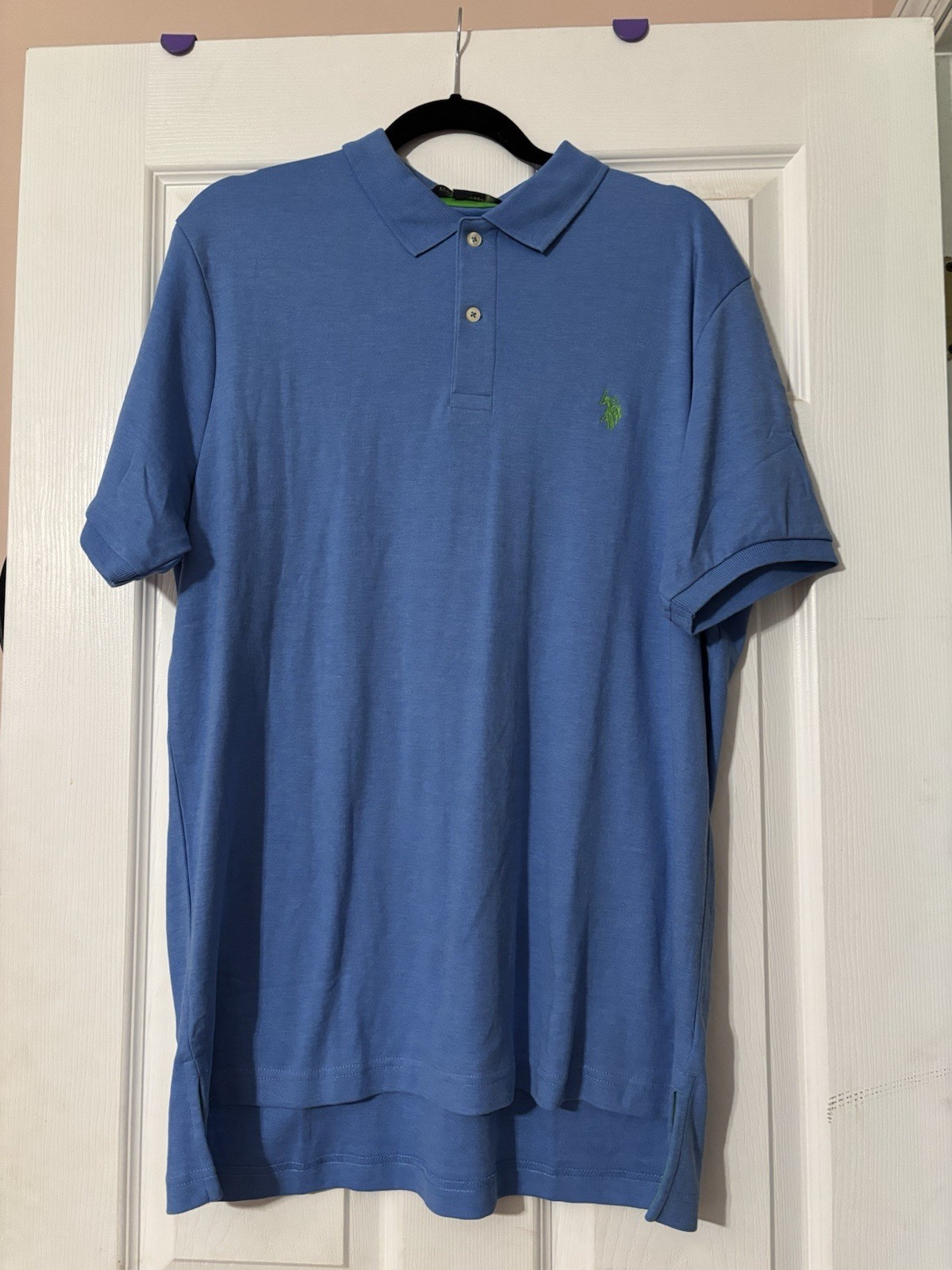 US Polo Assn. Large Young Men Classic Blue Casual Collared Shirt NWT Longer Back