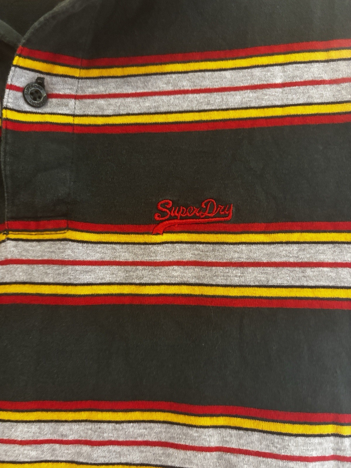 SUPERDRY Men College Stripe Polo Red, Yellow, Gray &Green Stripes – Medium (M)