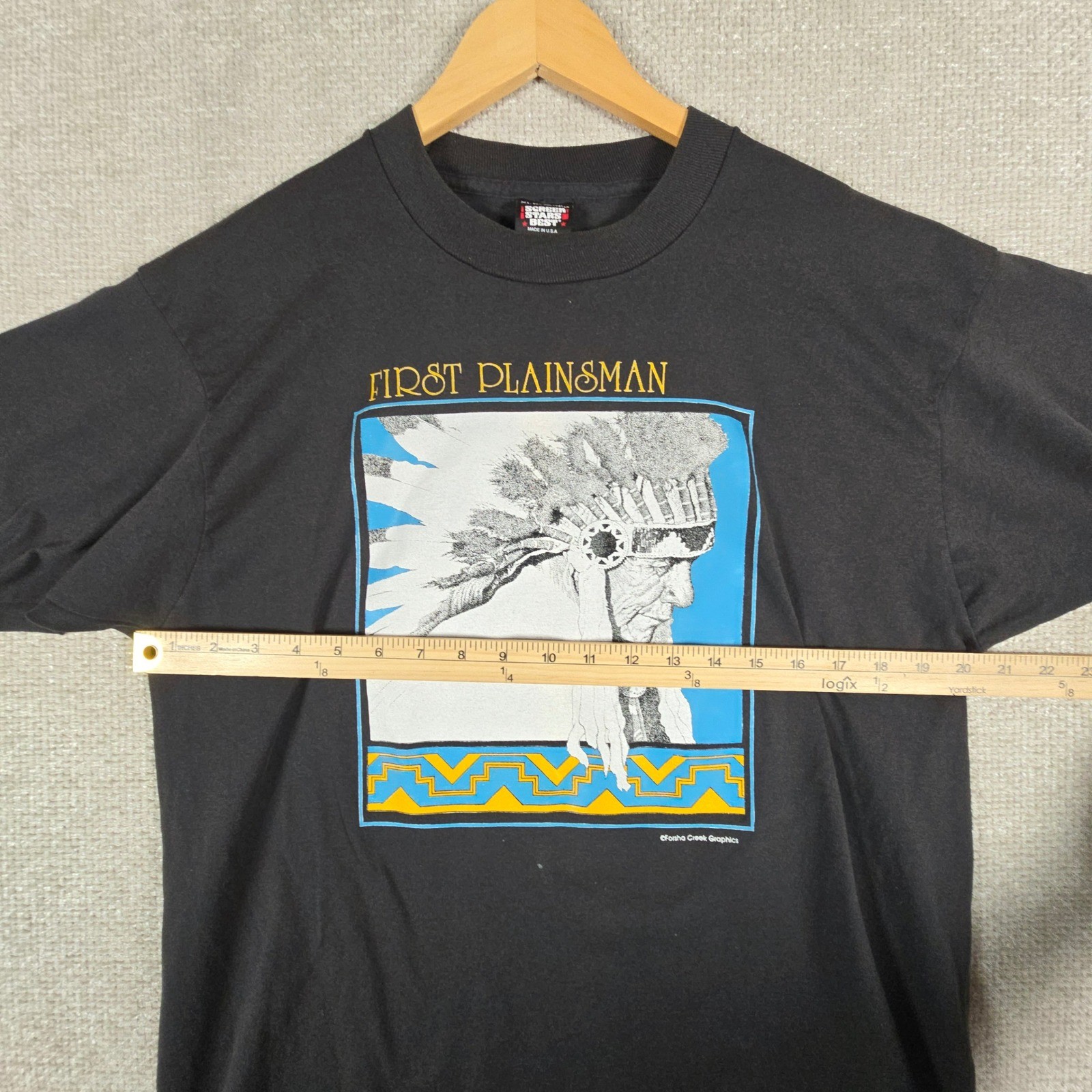 Vintage Screen Stars Best First Plainsman Native American T-Shirt Black XL USA
