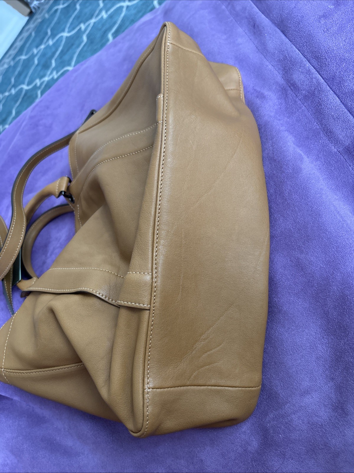 Longchamp naturel All Leather Hand Bag Tote Purse Leather brown L1285770016