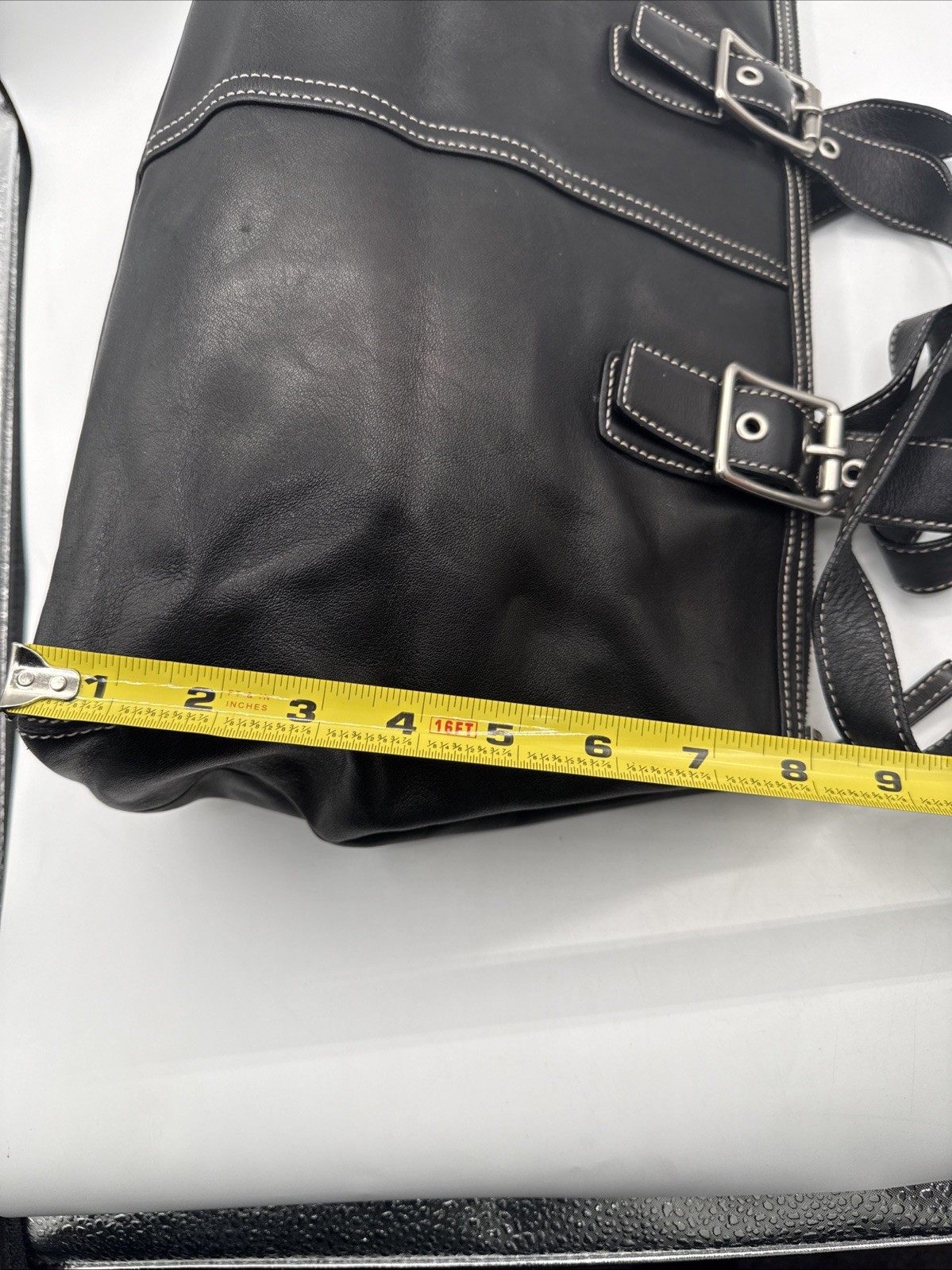Vintage Coach Hampton 9554 Black Leather Tote Satchel Purse Buckles W/check Book
