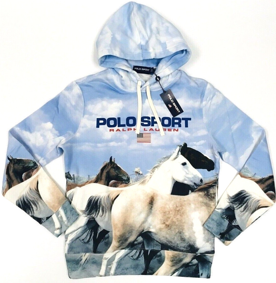 Polo Sport Ralph Lauren VTG Horse Flag Western Cowboy Fleece Sweatshirt Hoodie