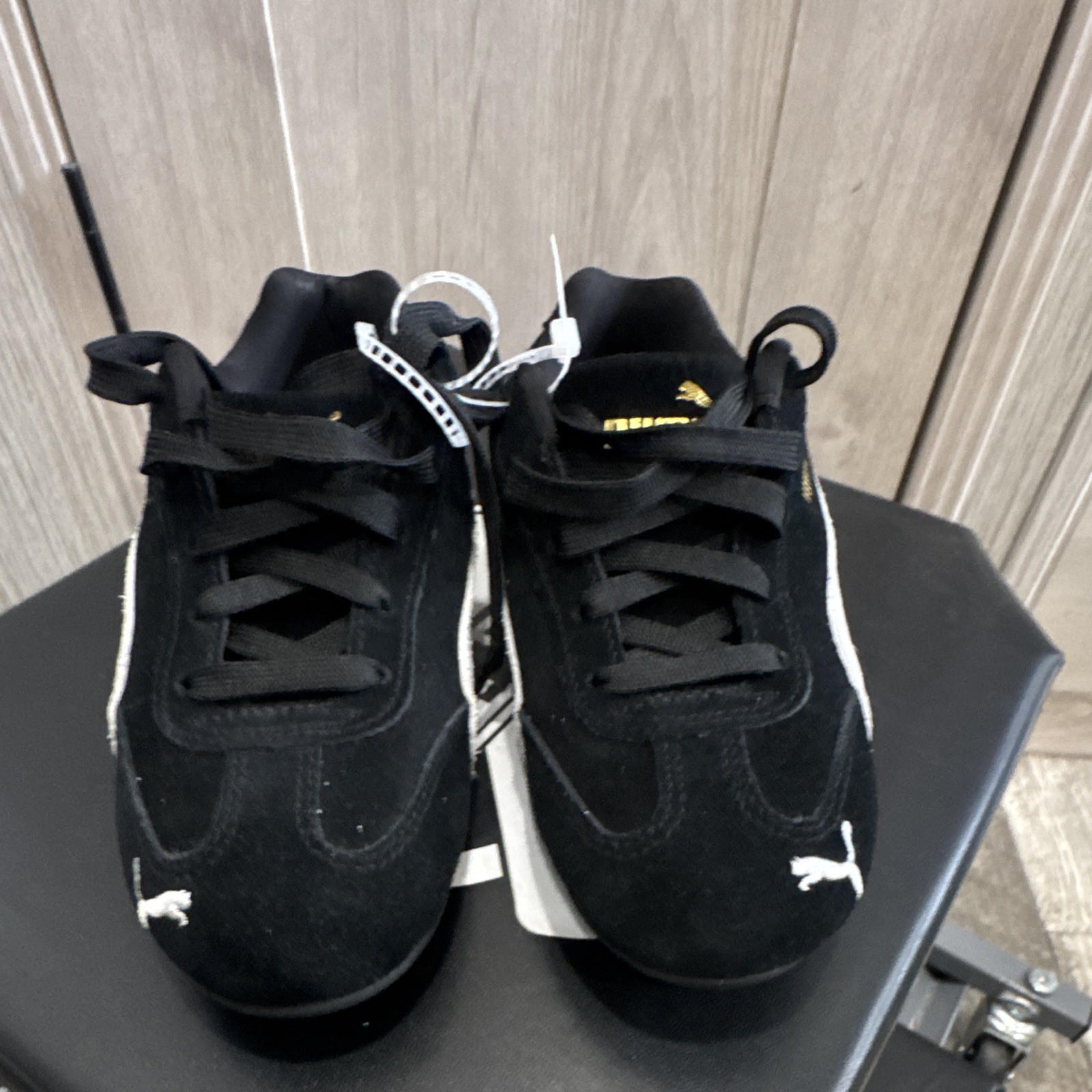 PUMA Men’s Low Top Lace-Up Athletic Sneakers Black White Suede Rubber Sole