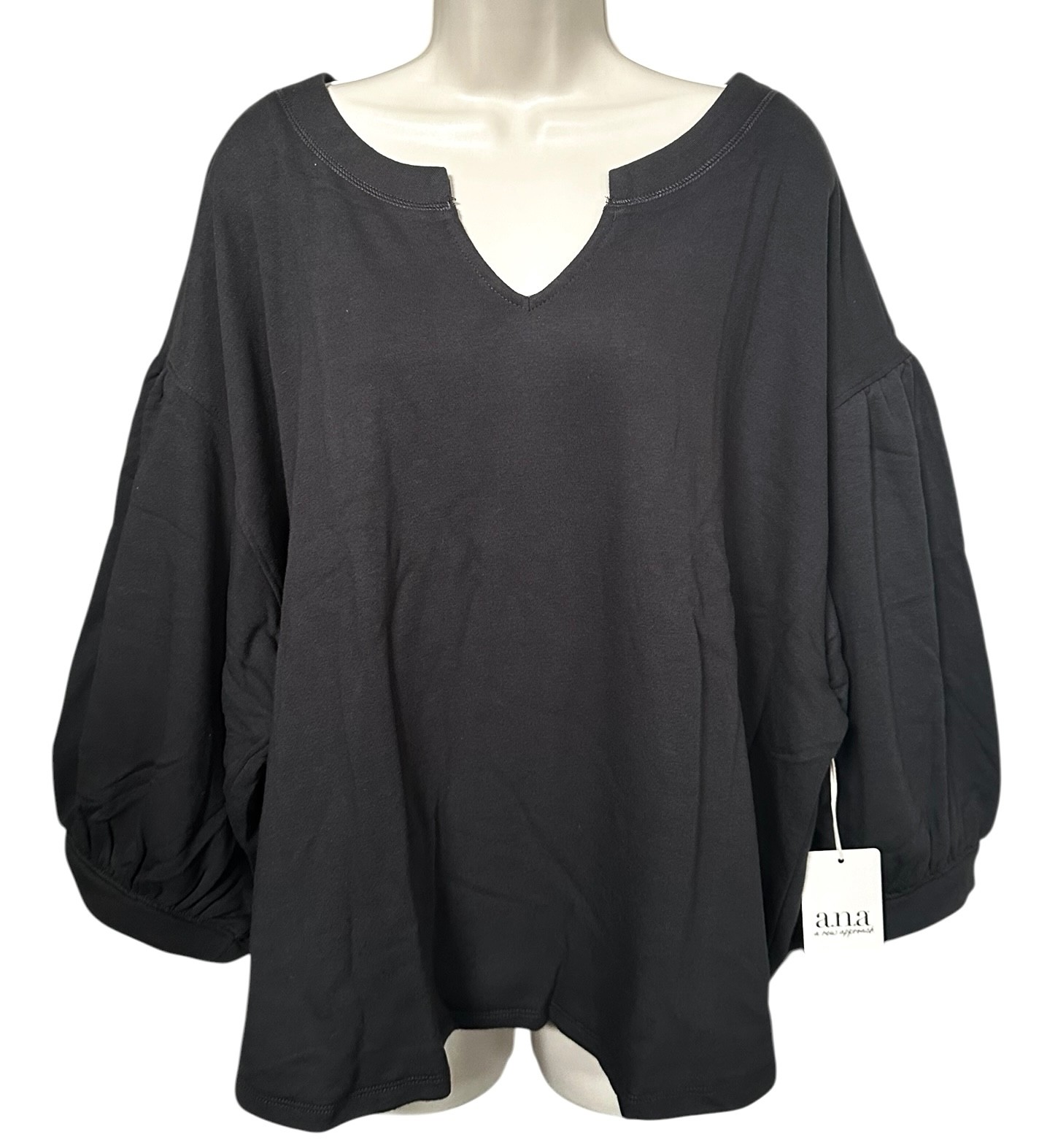 a.n.a Women’s Split Crew Neck 3/4 Sleeve Top Plus Size 3X Pirate Black