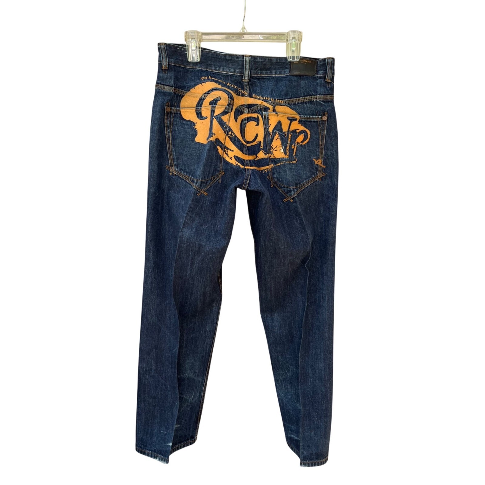 Rocawear Mens Vtg Denim Jeans Orange Logo Stitching on Butt Size 38×32 – READ