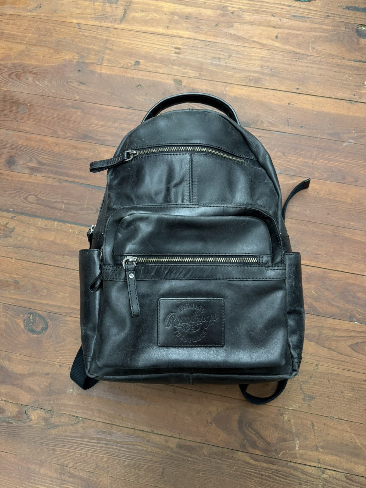 Rawlings Genuine Leather Backpack Black Laptop Bag Pockets Rugged Distressed