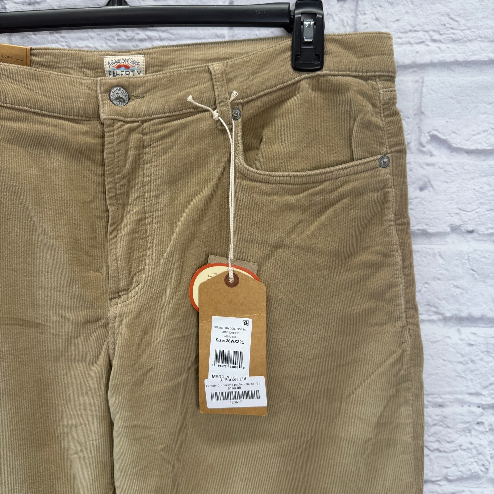 Faherty Stretch Terry Corduroy 5 Pocket Pants Size 36×32 Barley Beige Mens New