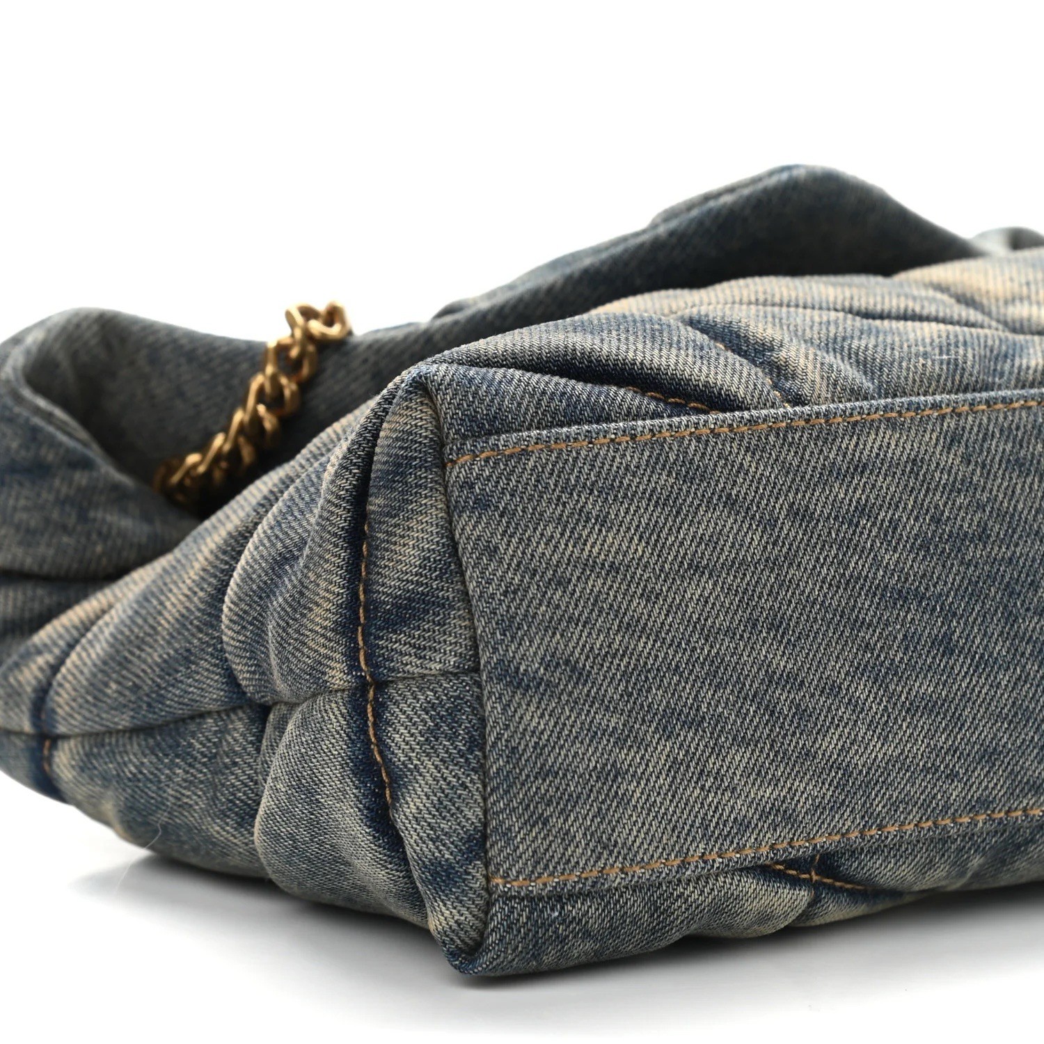 Saint Laurent Denim Quilted Toy Loulou Puffer Monogram Chain Satchel Blue Black