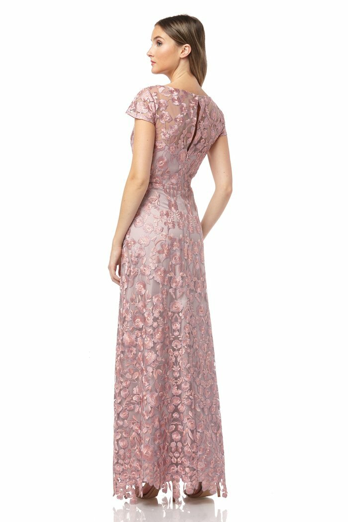 JS COLLECTIONS Pink Floral Embroidered Sheer Illusion Yoke A-Line Maxi Gown 10 M