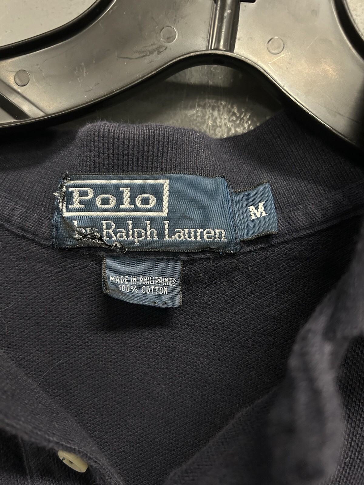 Men’s Navy Polo Ralph Lauren Half Button Collared T-Shirt Yellow Logo Size M