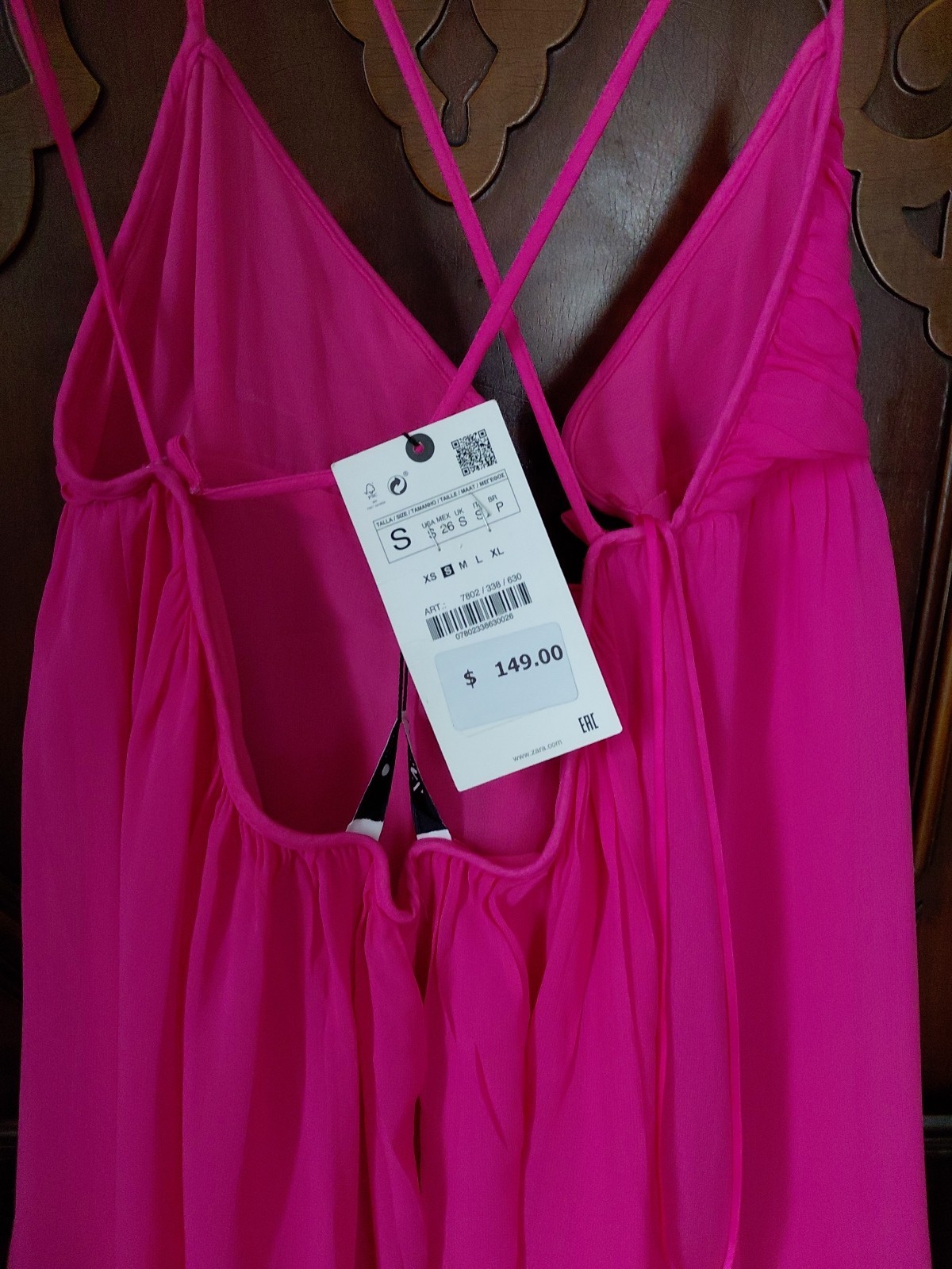 Zara S Hot Pink Fushia Chiffon Flowy Maxi Dress Blogger Open Back NWT $149 Vaca