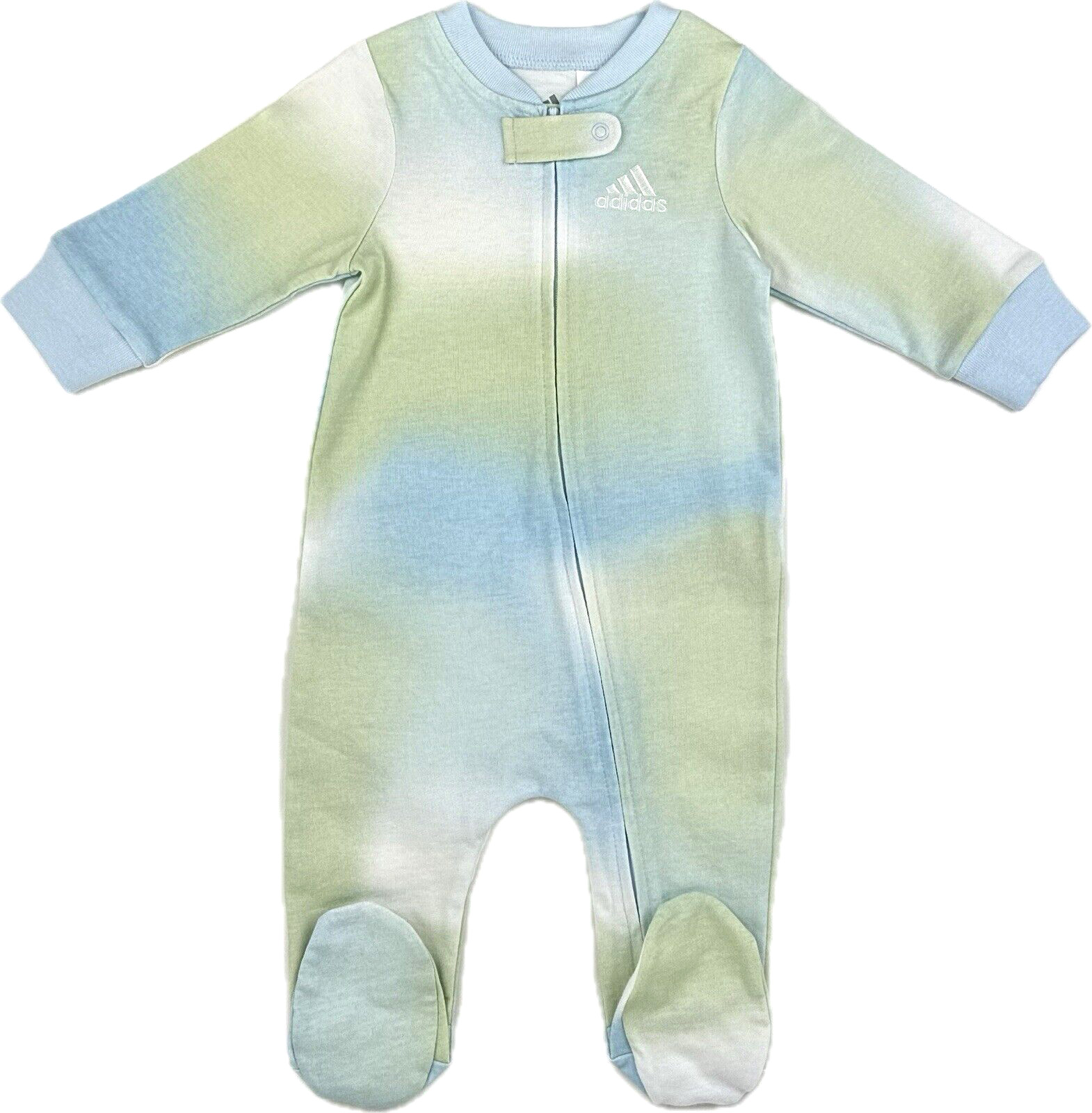 Adidas Baby Blue Green Cotton Long Sleeve Footed Logo One Piece Coverall 3 MO