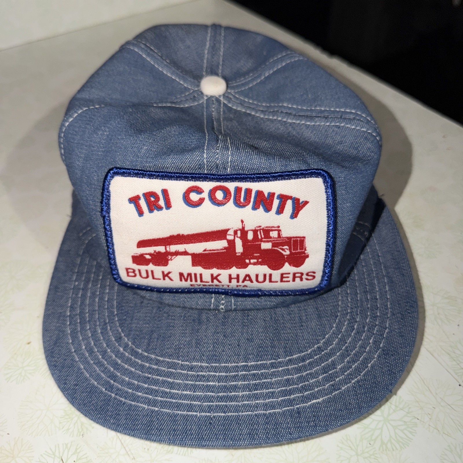 Vtg K Products Denim Bulk Milk Haulers Everett PA w Patch Snapback Hat Cap Rare